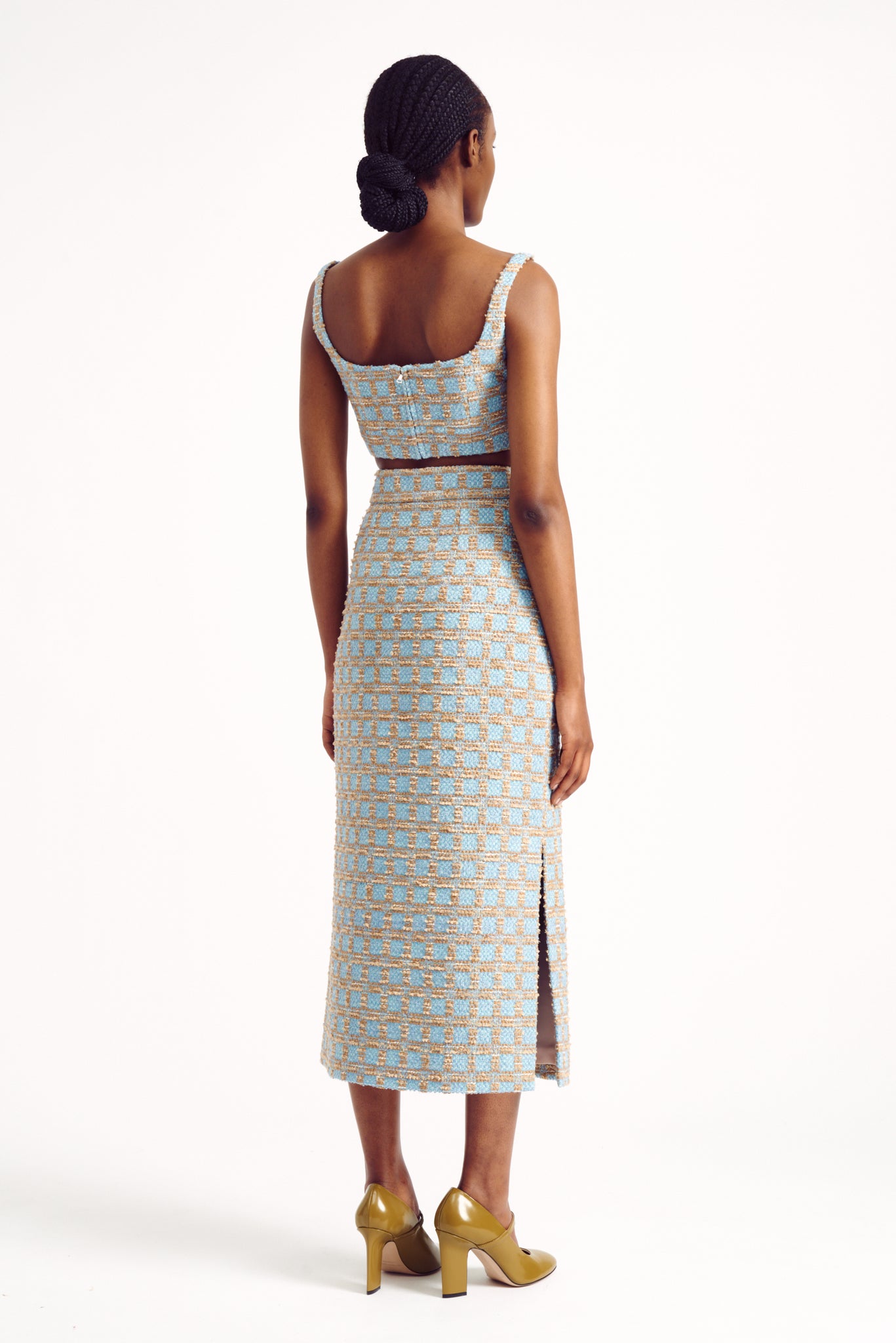 Ariceli Skirt in Beige And Blue Check Boucle | Emilia Wickstead
