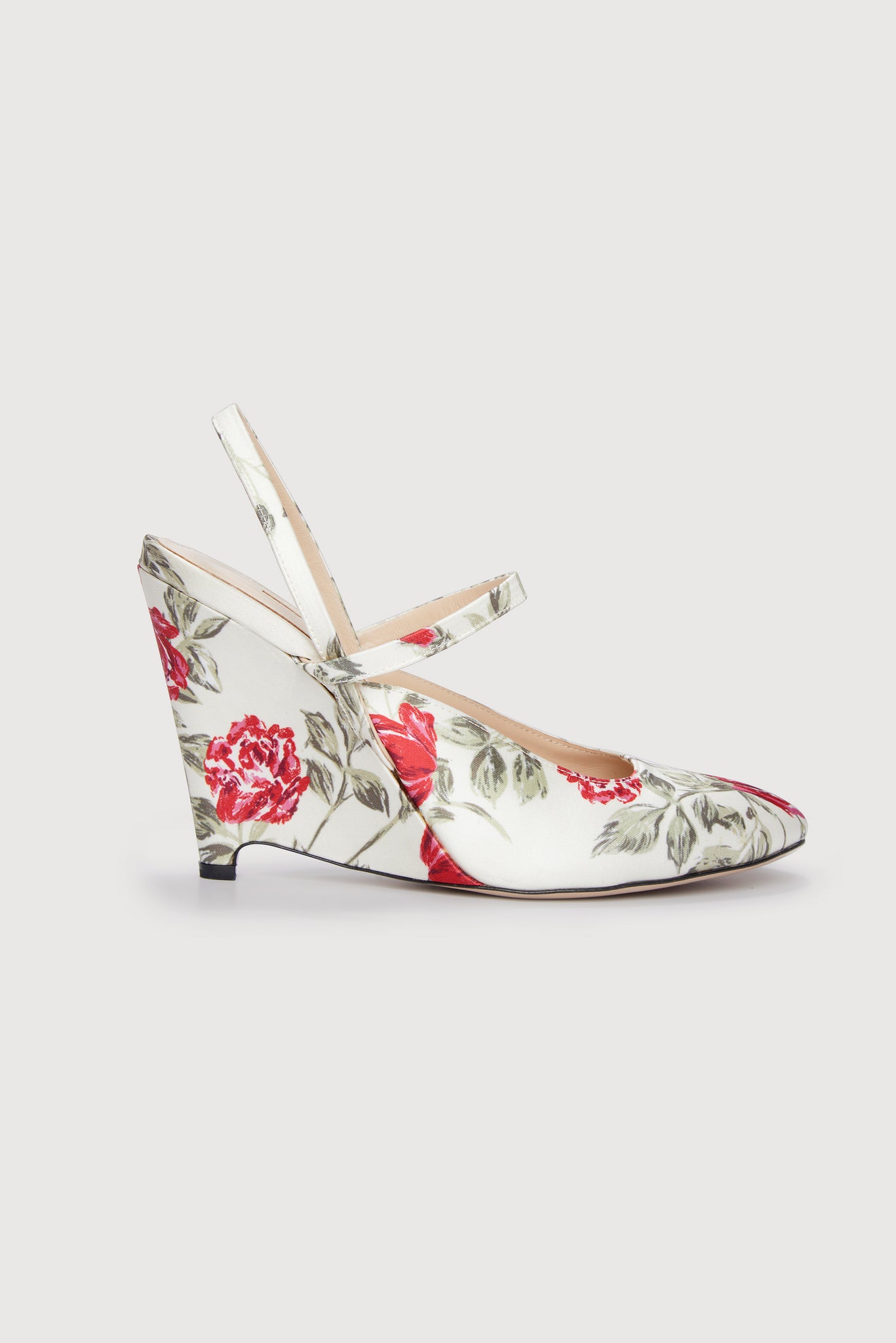 Aster Red Rose on Ivory Satin Floral Printed Wedge Shoes | Emilia Wickstead