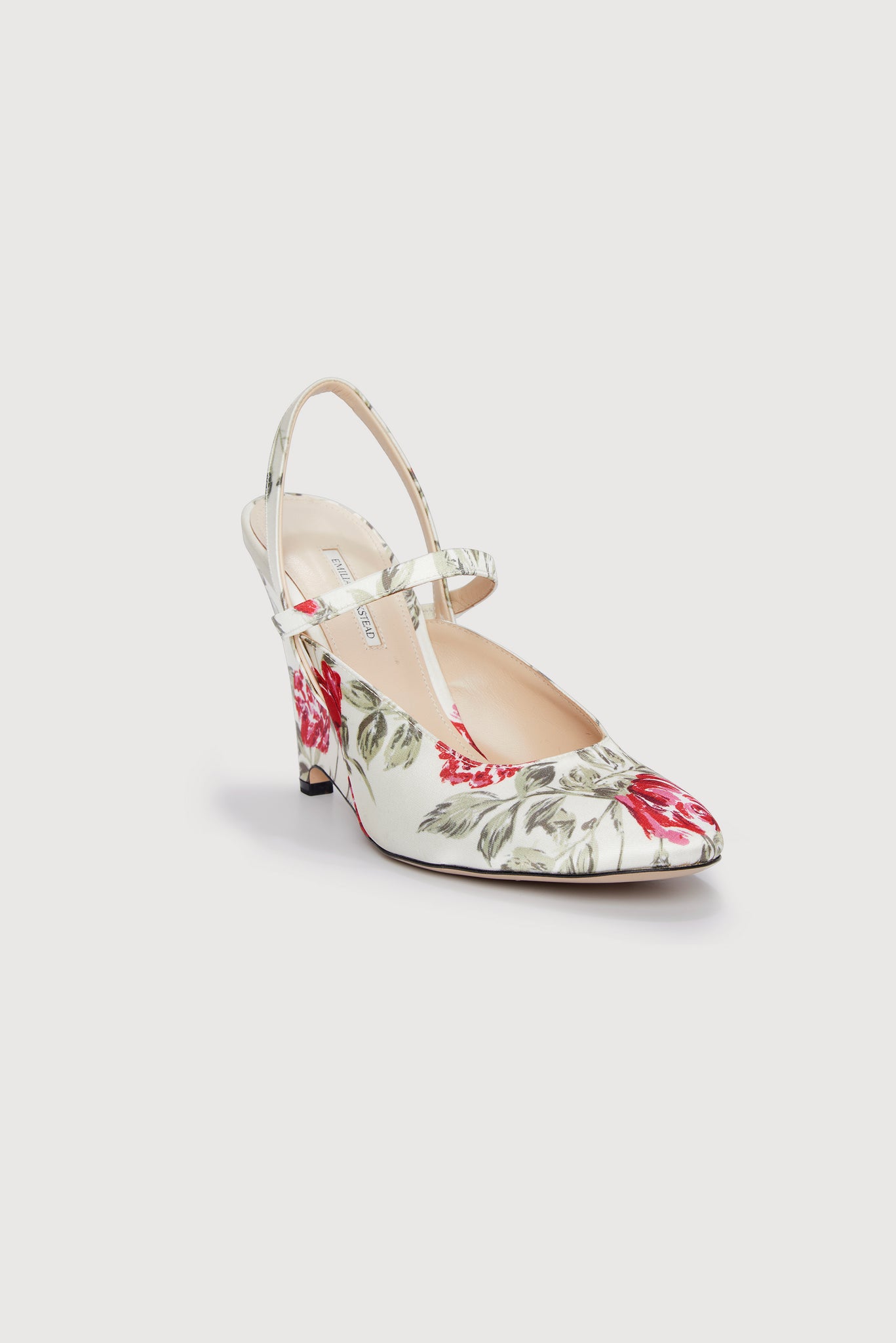 Aster Red Rose on Ivory Satin Floral Printed Wedge Shoes | Emilia Wickstead