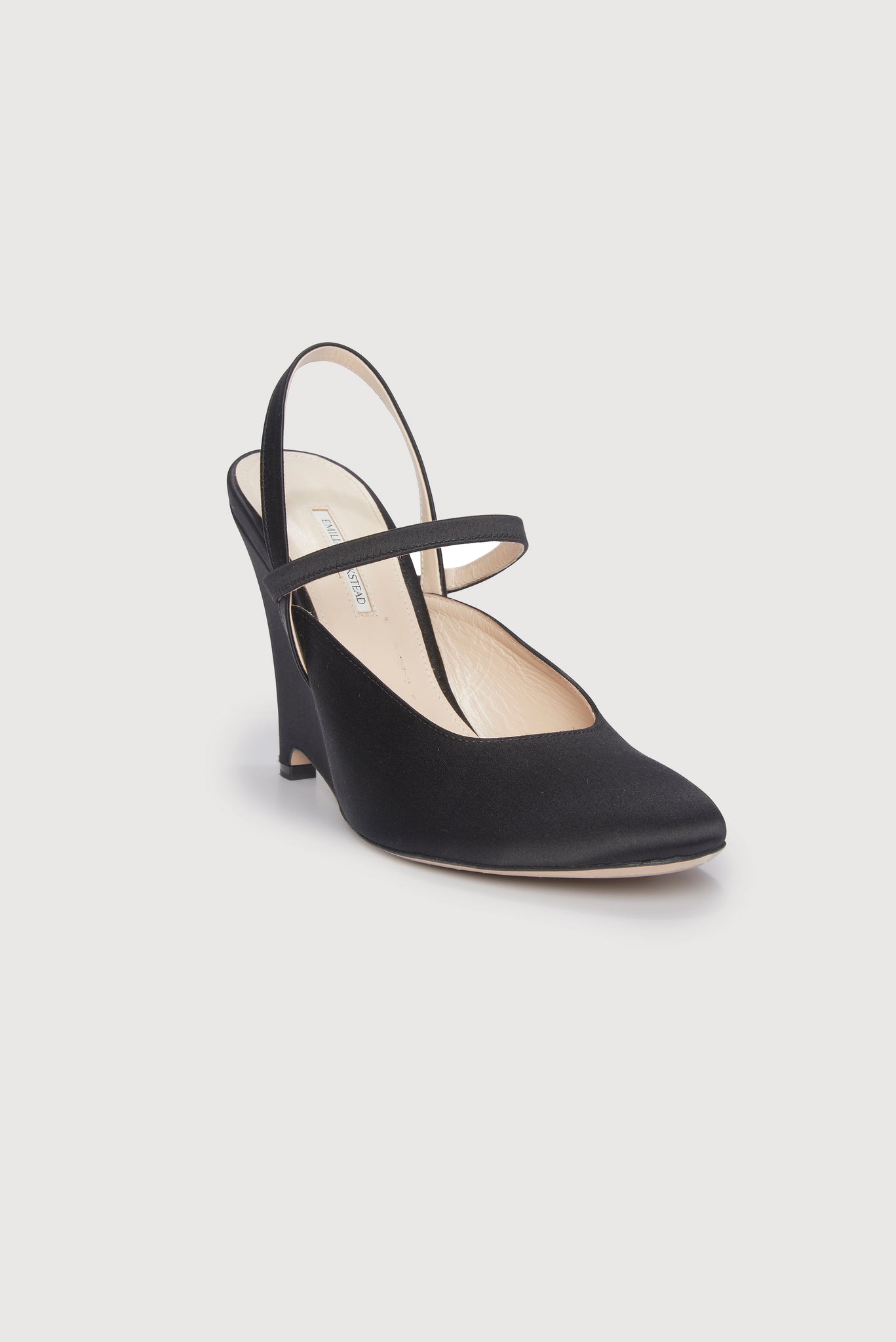 Aster Black Satin Wedge Shoes | Emilia Wickstead