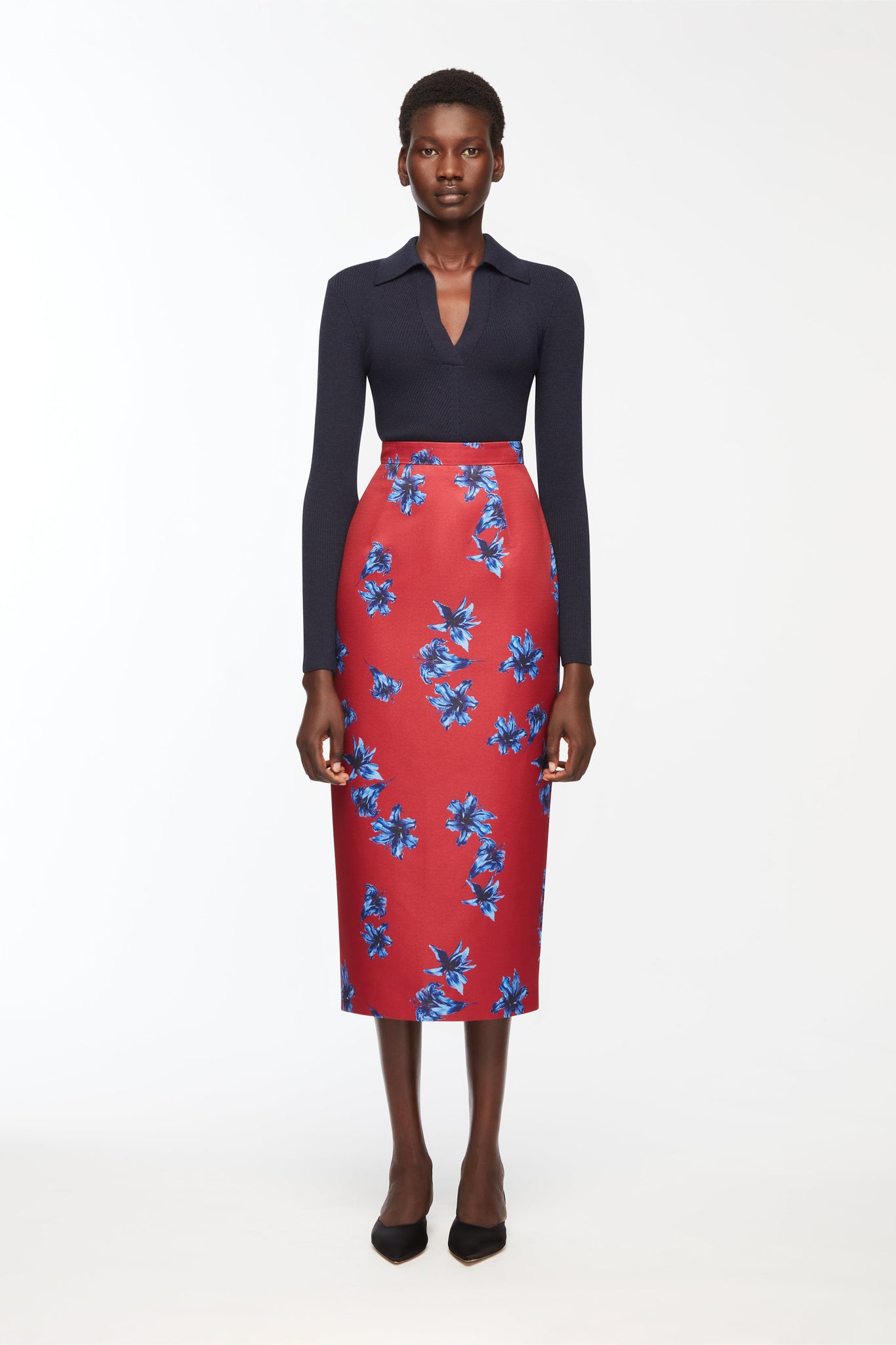 Austin Knit In Dark Navy Cashfeel Model Front Shot | Emilia Wickstead