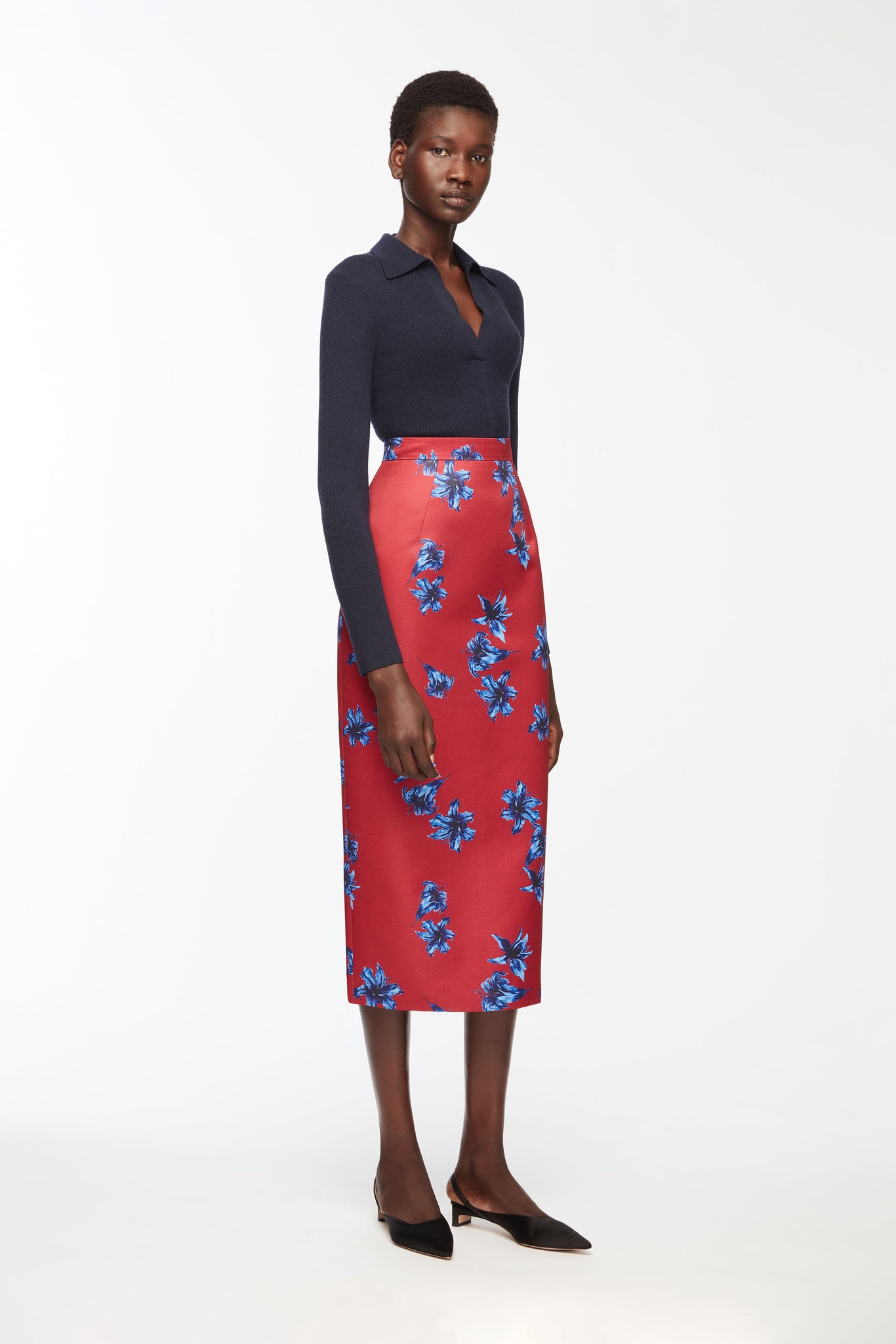 Austin Knit In Dark Navy Cashfeel Model Side Shot | Emilia Wickstead