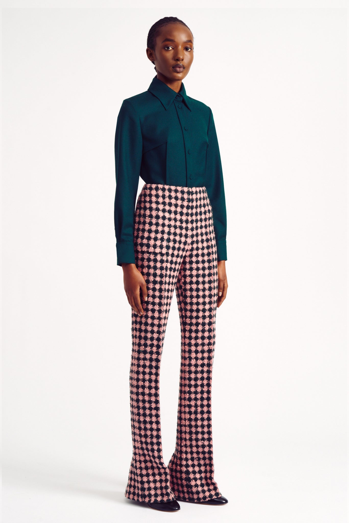 Avalon Green & Pink Houndstooth Boucle Trousers | Emilia Wickstead