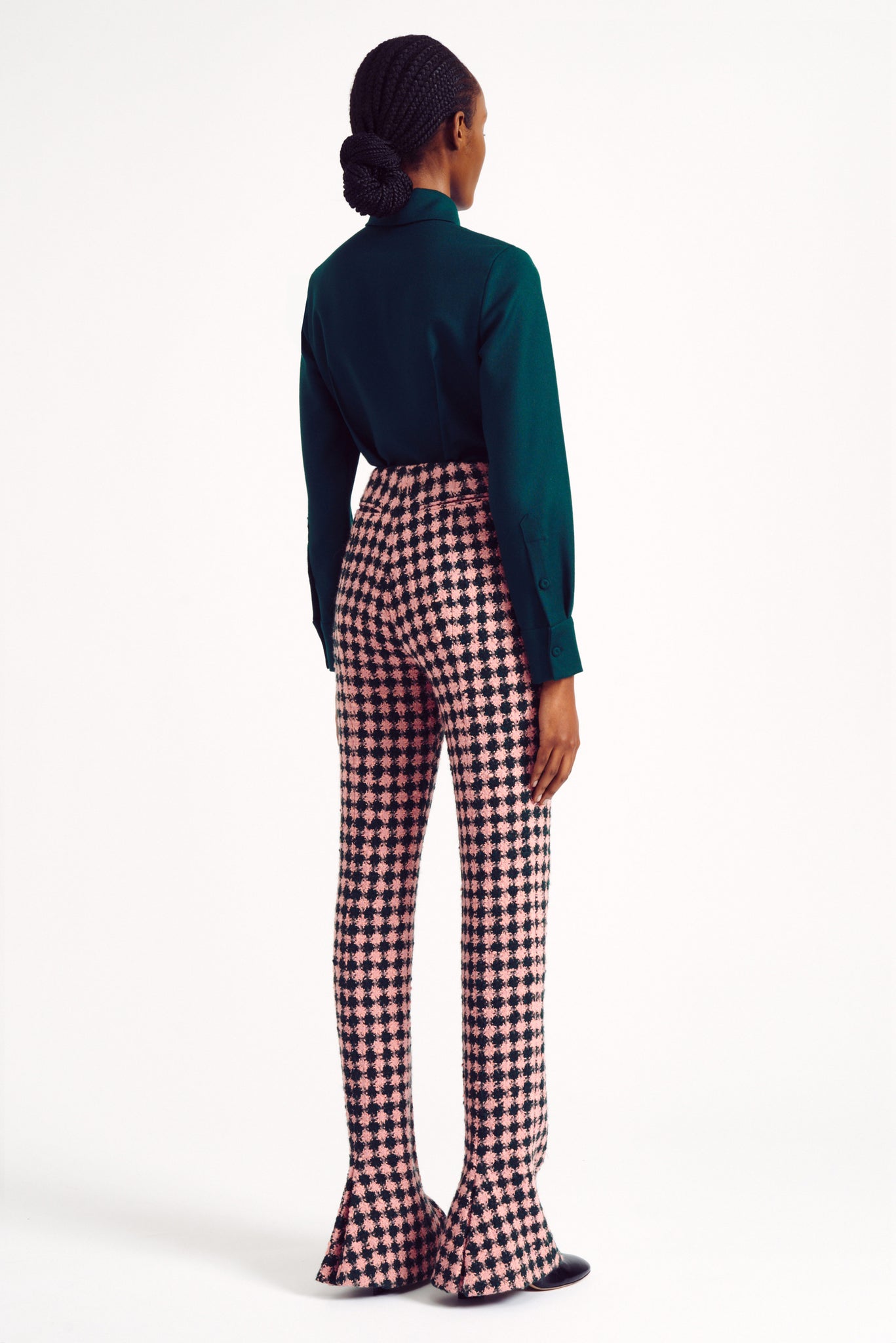 Avalon Green & Pink Houndstooth Boucle Trousers | Emilia Wickstead