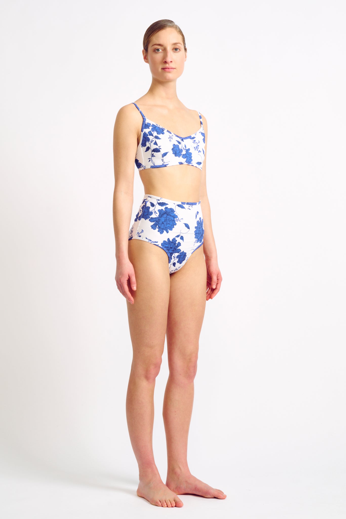 ALSLIAO Womens Bra Pieces Bikini Swimsuit Print Filled Floral Print White  Bikini Blue L 
