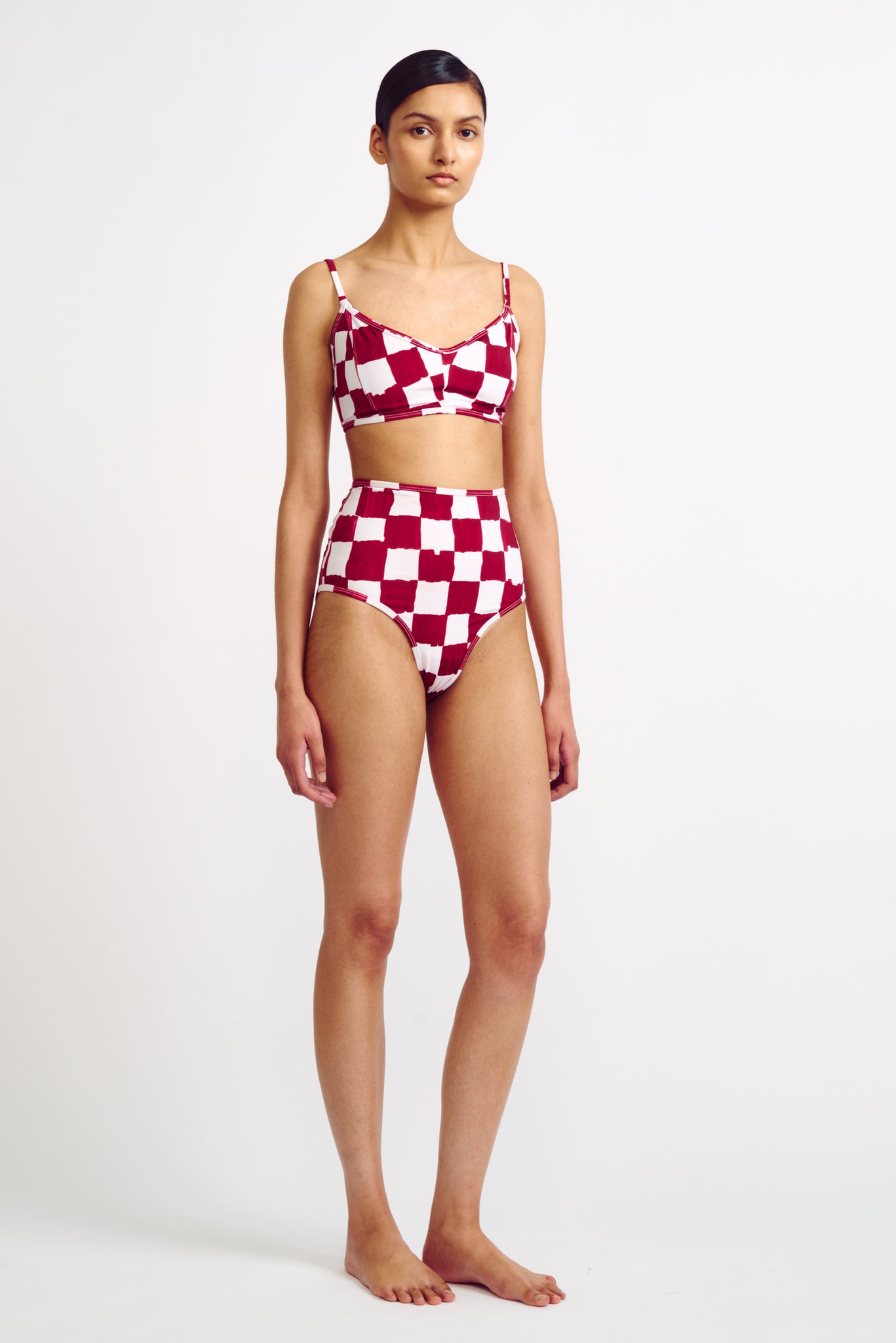 Alicia Red Checkerboard Print Hig Waist Bikini | Emilia Wickstead