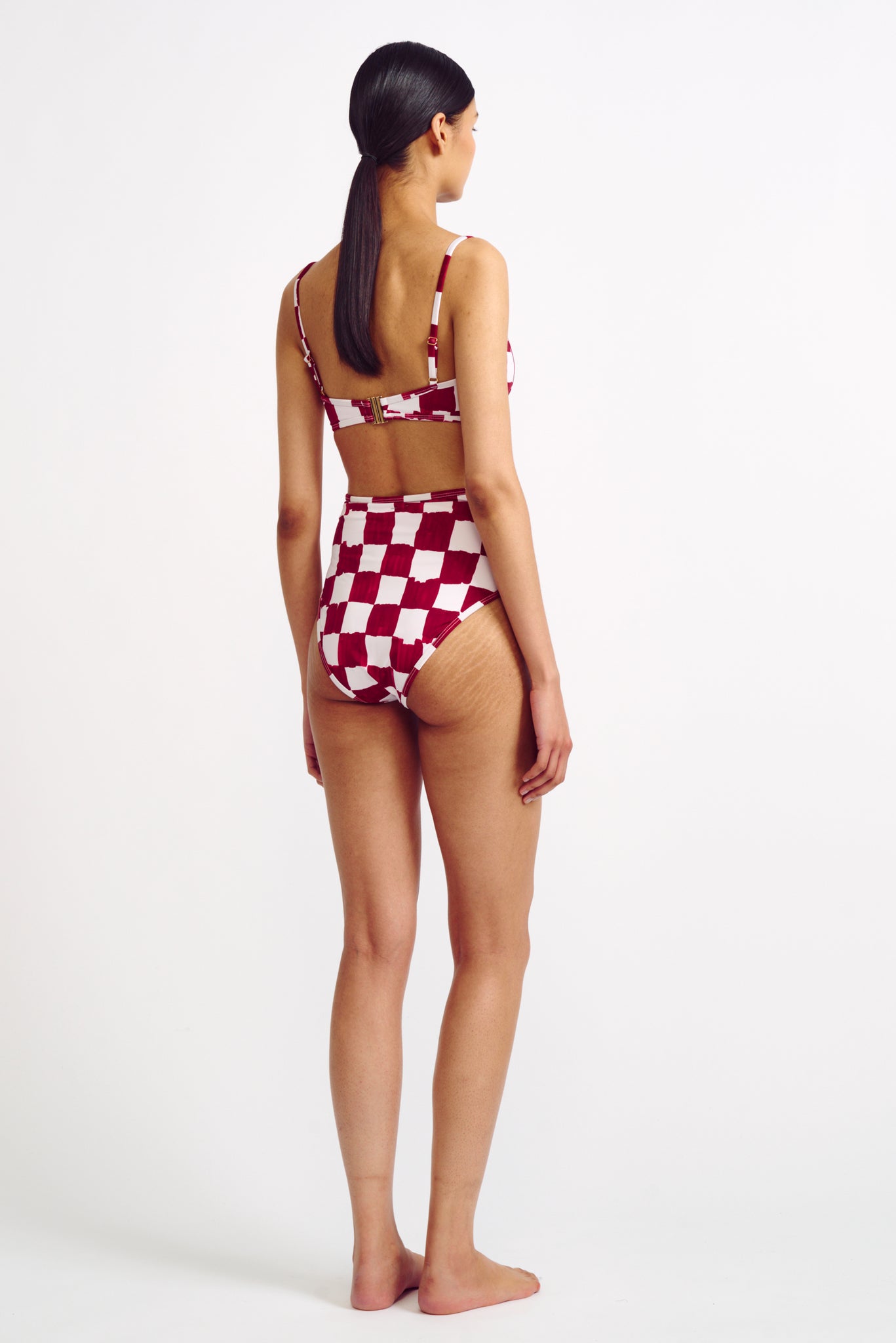 Alicia Red Checkerboard Print Hig Waist Bikini | Emilia Wickstead