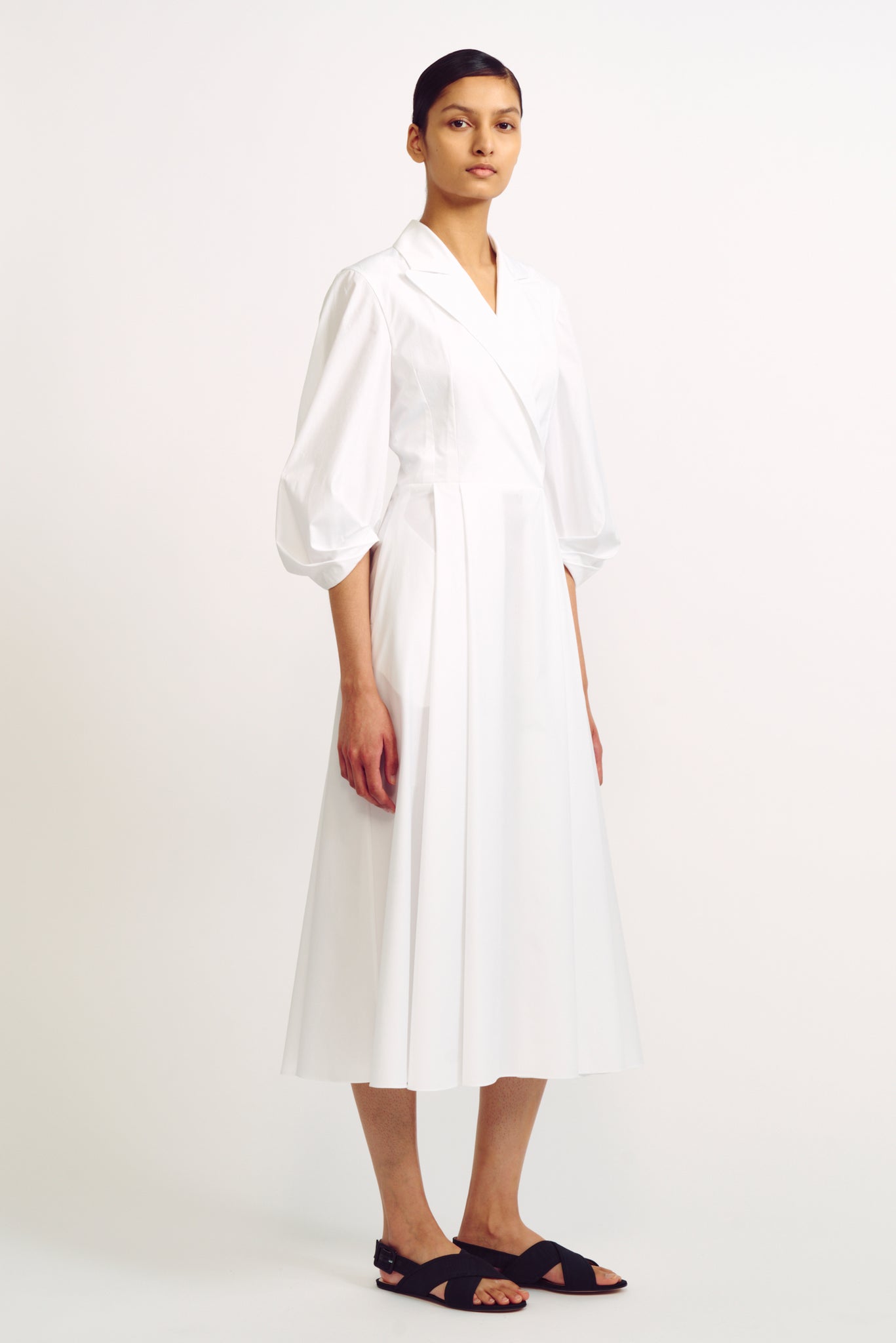 Brittany Dress | White Cotton Long Sleeve Wrap Front Dress | Emilia Wickstead