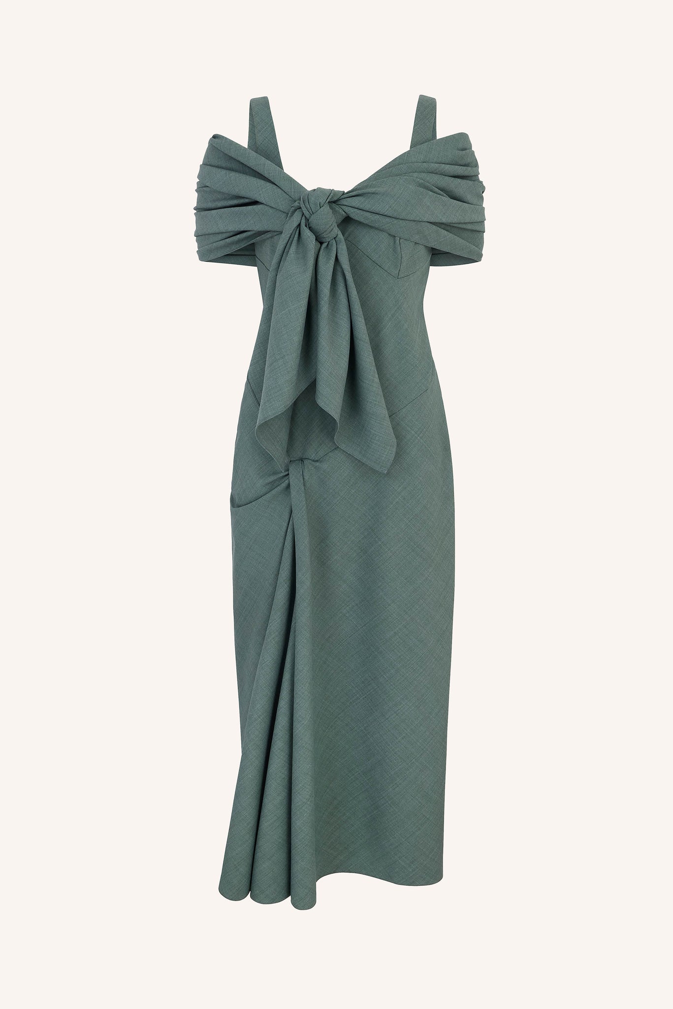 Barlowa Scarf Tie Dress in Khaki Summer Wool | Emilia Wickstead