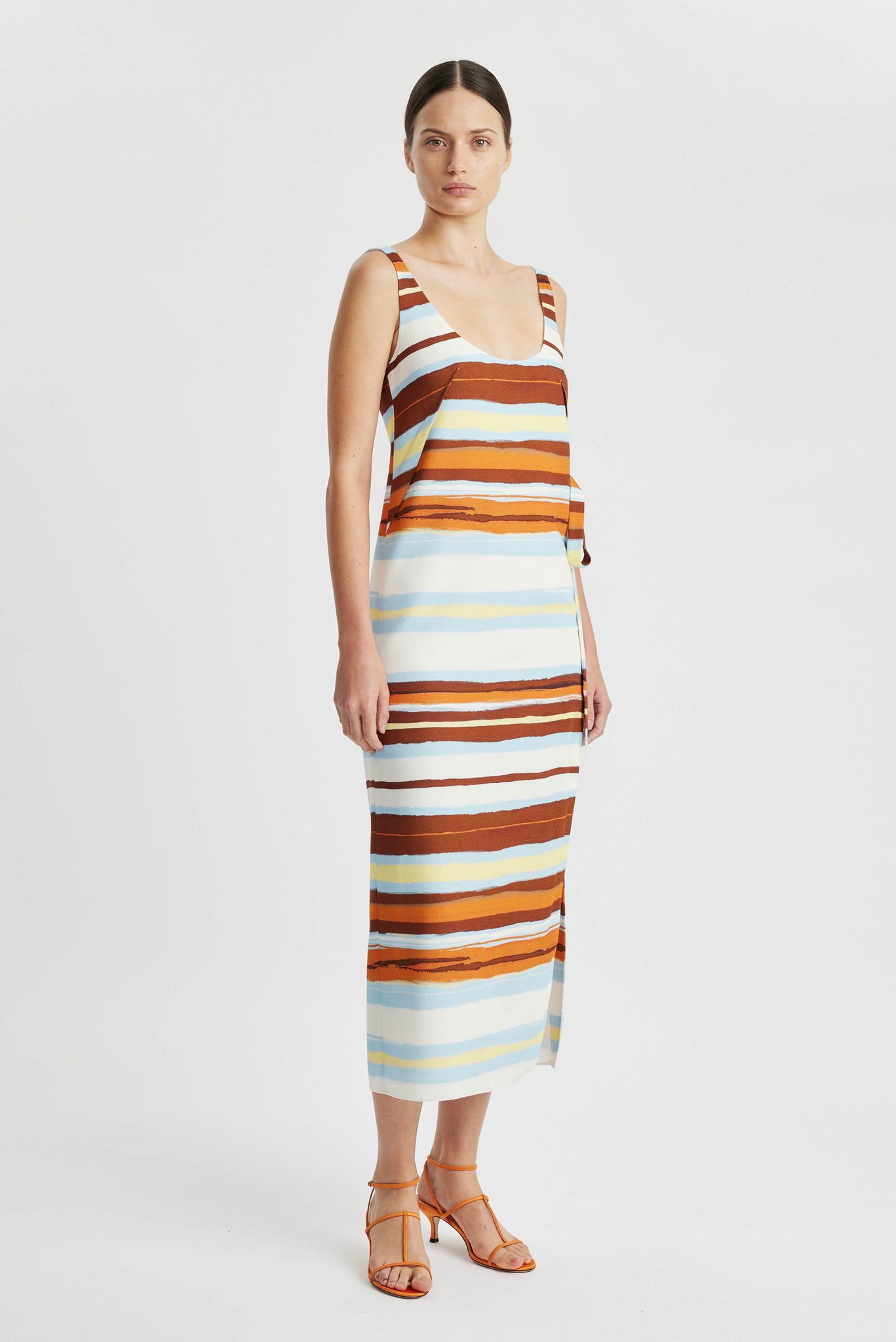 Birna Dress In Painted Brown Stripe Printed Viscose | Emilia Wickstead
