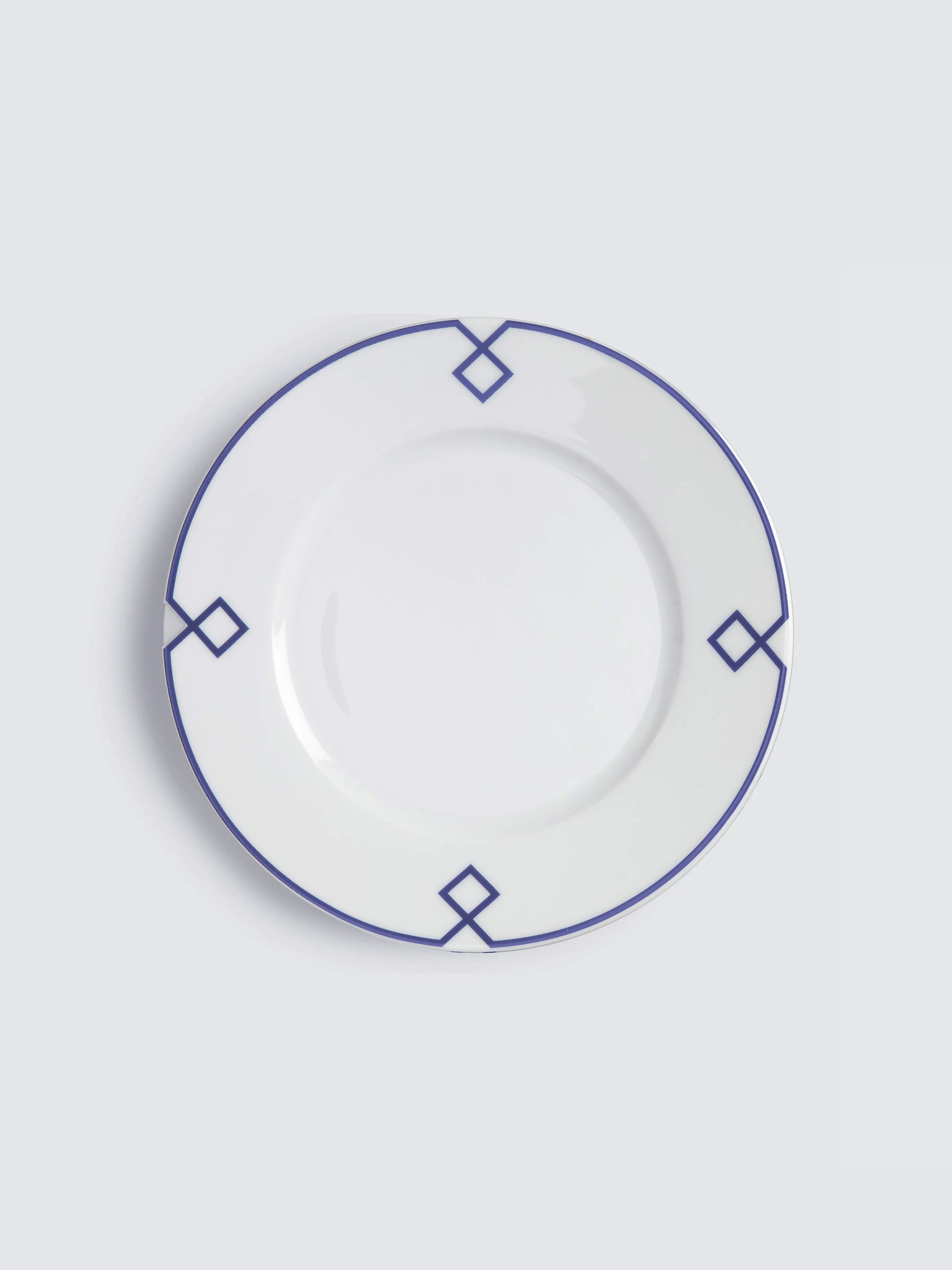 Naples Dessert Plate with Navy Geometric Border