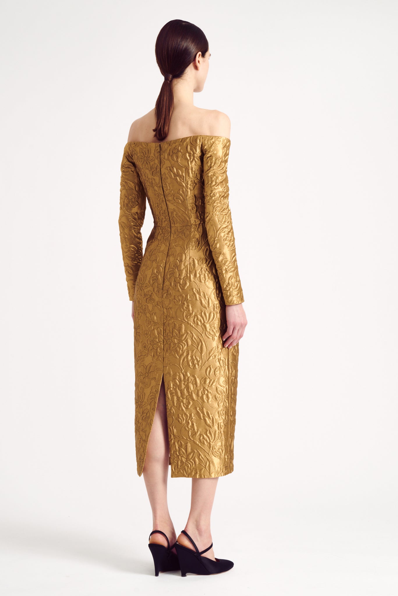 Burleigh Dress in Gold Lurex Metallic Jacquard | Emilia Wickstead