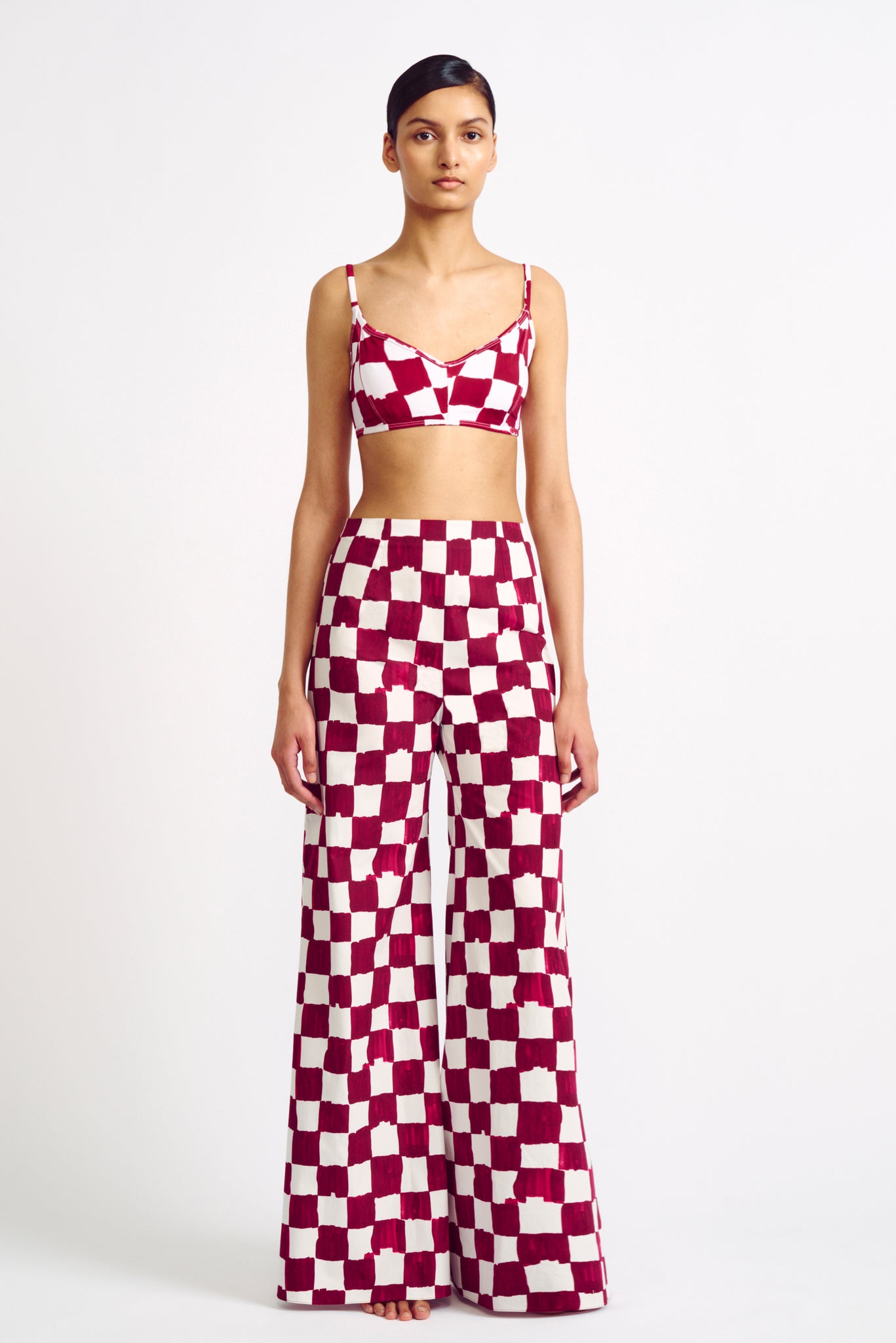 Capri  Red Checkerboard Print Cotton Trousers