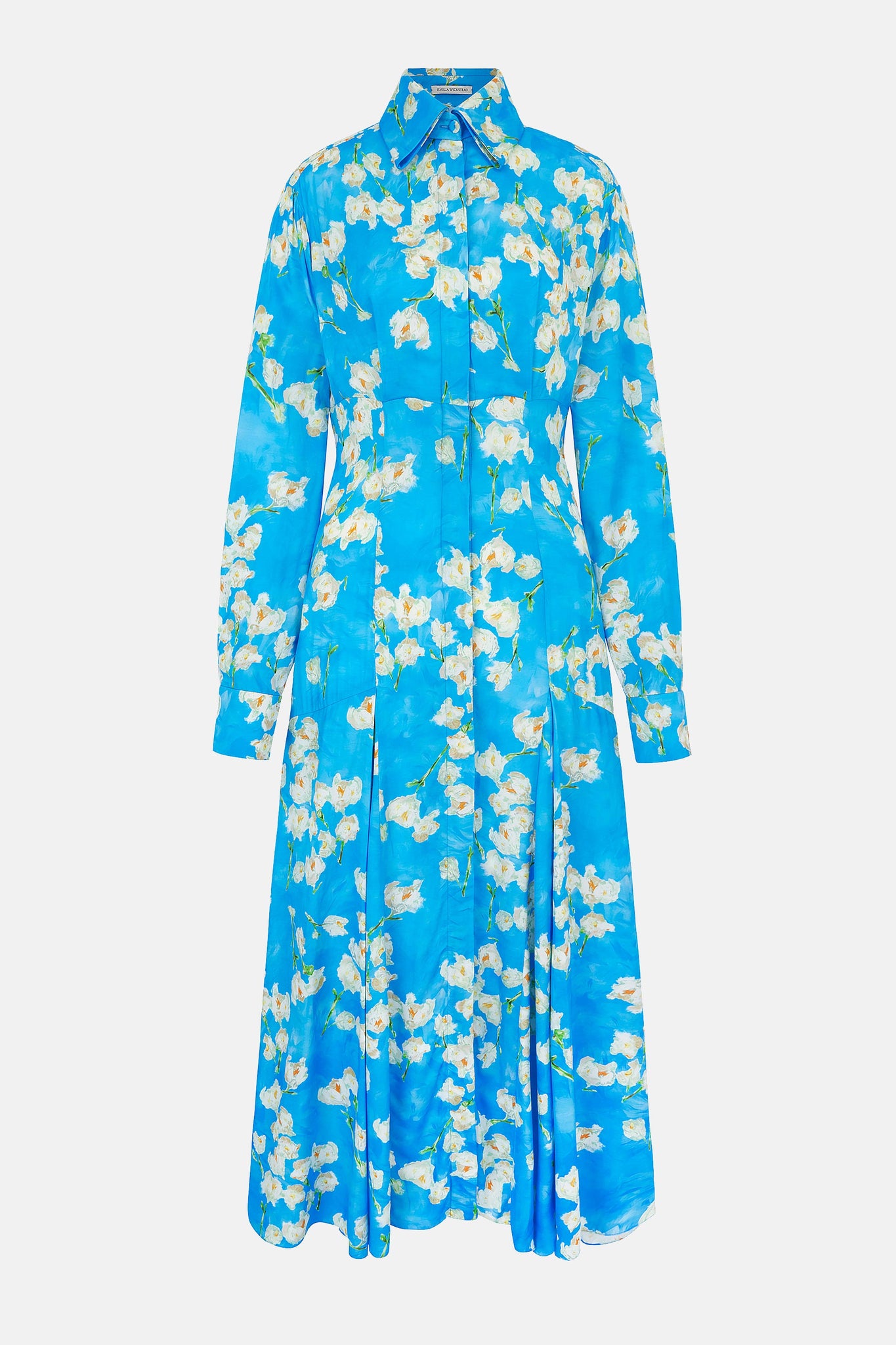 Pispo Dress In Little Lillies On Electric Blue Floral Print Viscose Twill | Emilia Wickstead