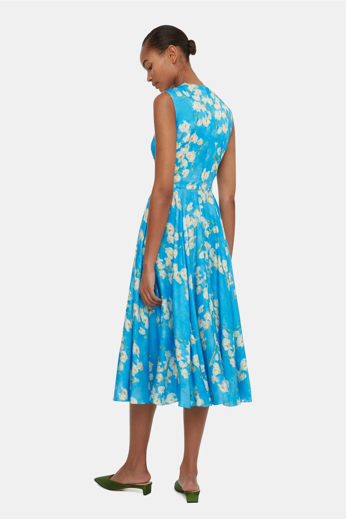 Caridad Dress In Little Lillies On Electric Blue Floral Print Viscose Twill | Emilia Wickstead