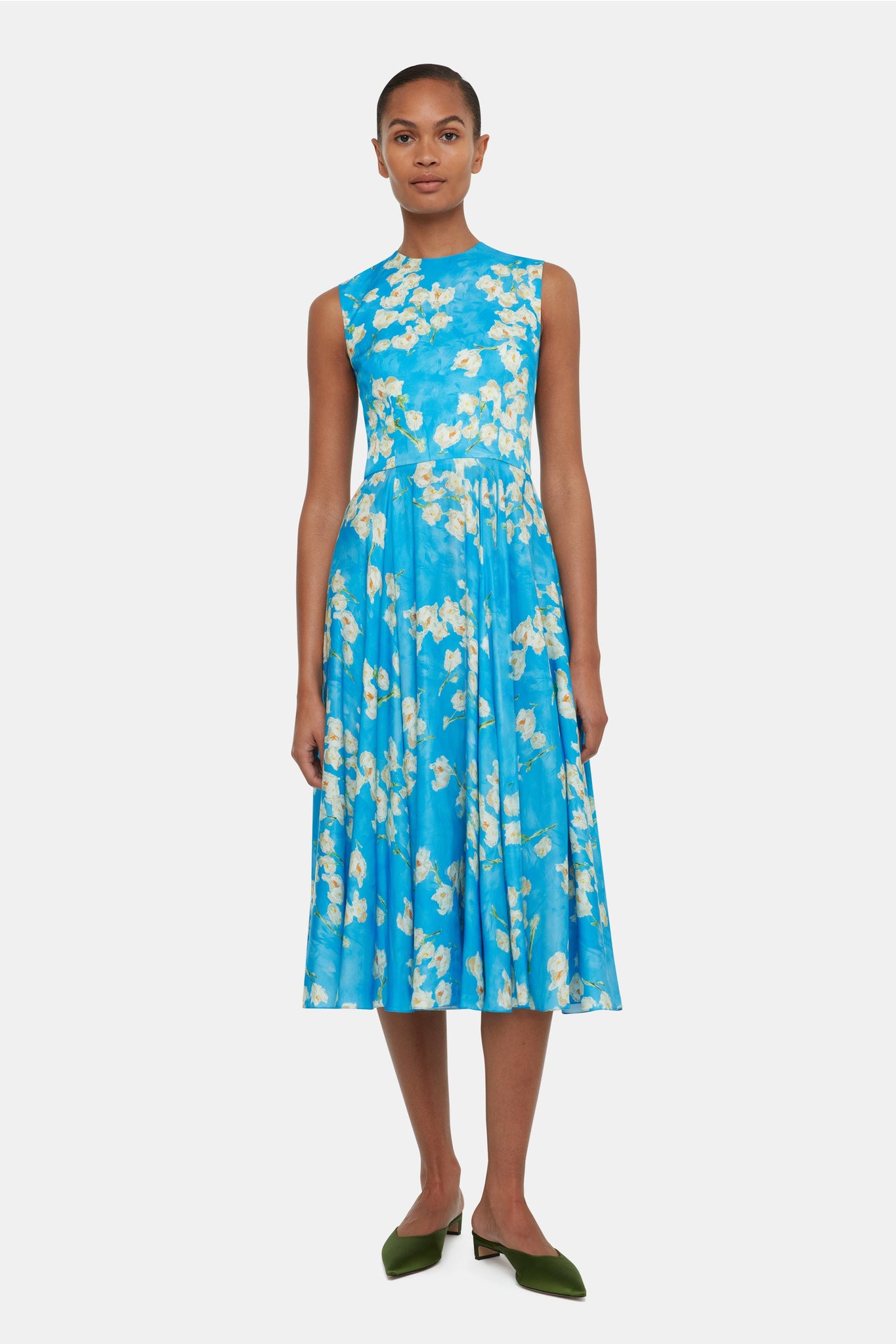 Caridad Dress In Little Lillies On Electric Blue Floral Print Viscose Twill | Emilia Wickstead