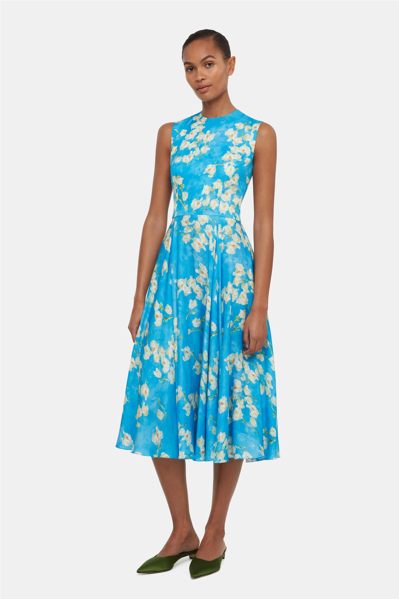 Caridad Dress In Little Lillies On Electric Blue Floral Print Viscose Twill | Emilia Wickstead