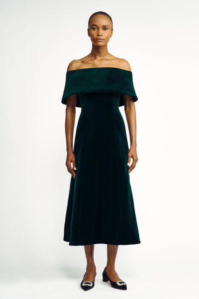 Carita Dress | Green Velvet Off-the-Shoulder Midi Dress | Emilia Wickstead Carita Dress | Green Velvet Off-the-Shoulder Midi Dress | Emilia Wickstead
