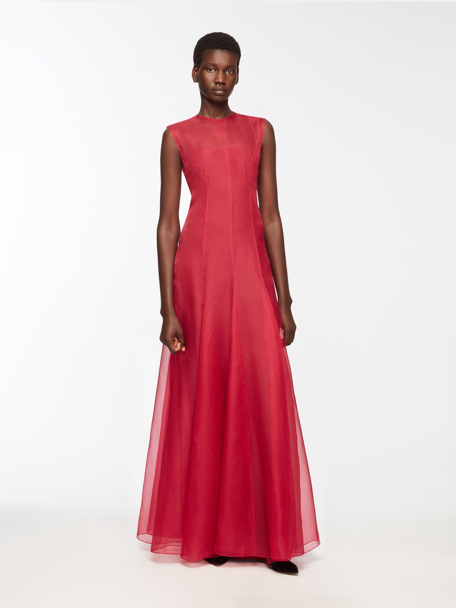 Cassiopeia Dress In Red Silk Organza Model Front Shot | Emilia Wickstead
