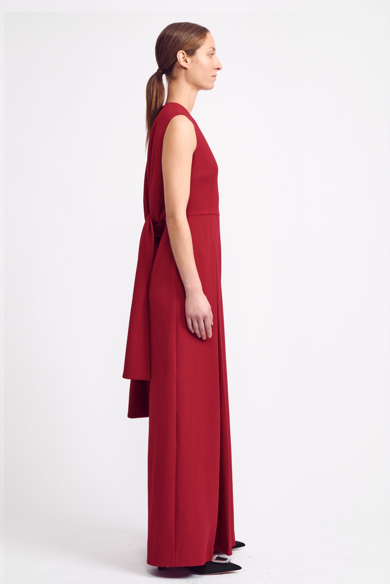 Charmaine Tie-Back Jumpsuit in Red Double Crepe | Emilia Wickstead