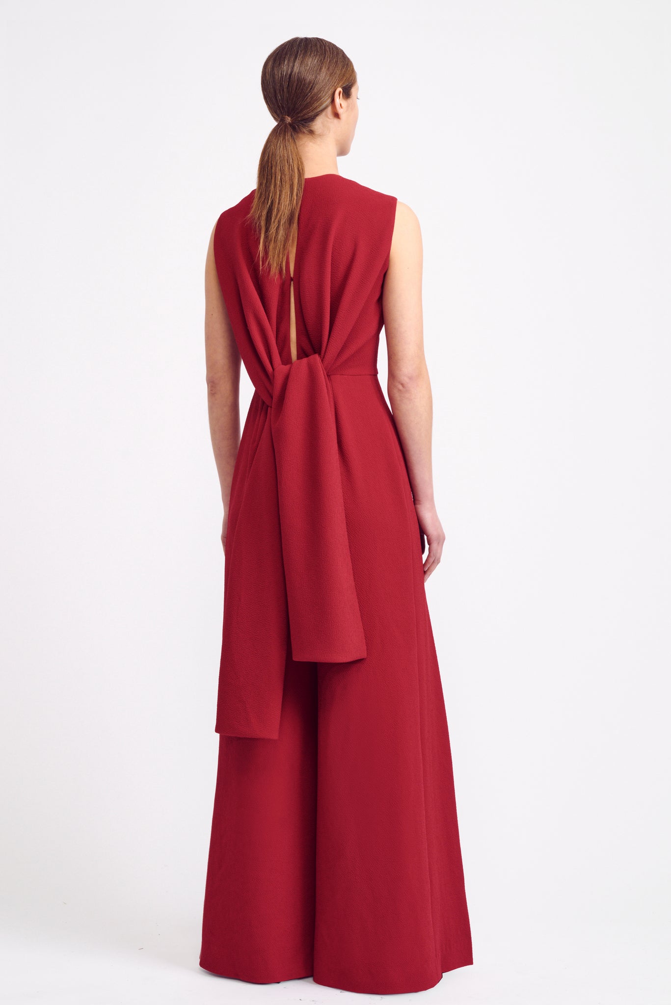 Charmaine Tie-Back Jumpsuit in Red Double Crepe | Emilia Wickstead