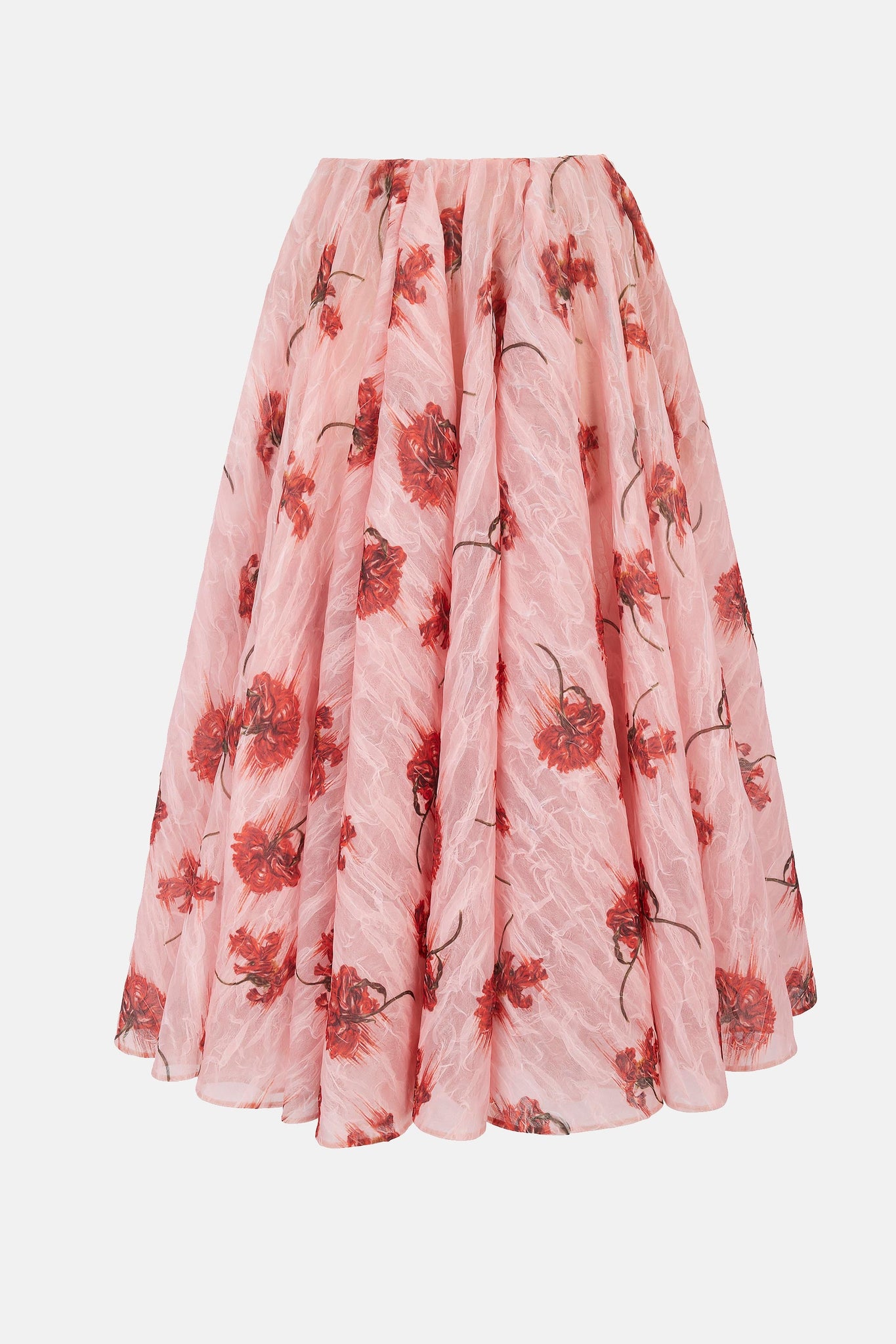 Circeii Skirt In Coral Floral Print On Pink Textured Organza | Emilia Wickstead