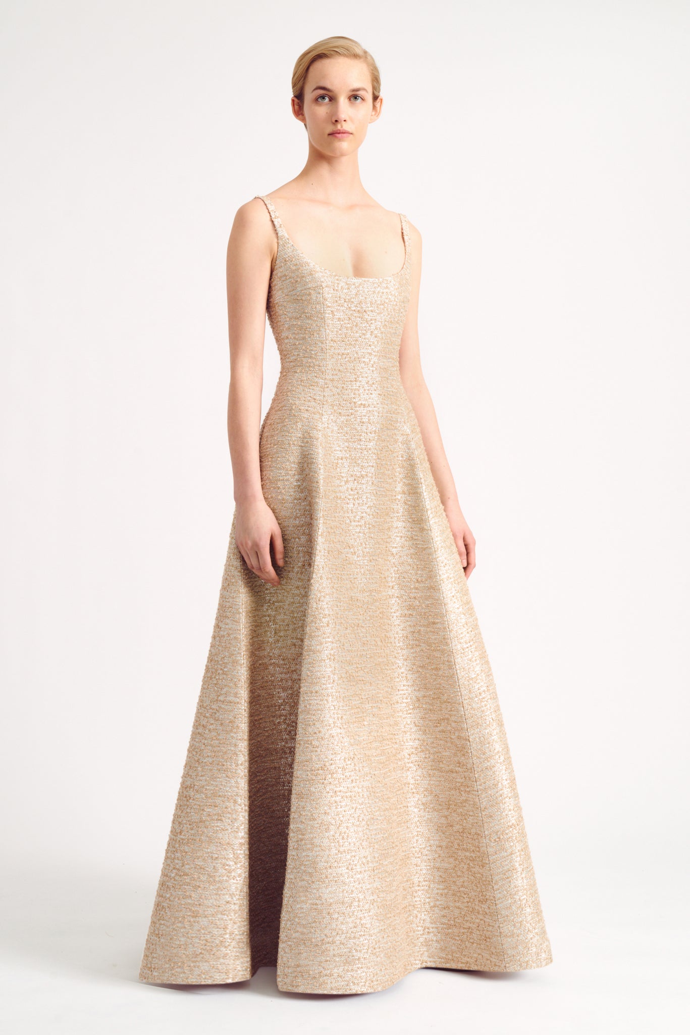 Colbie Gown in Beige And Silver Jacquard Tweed | Emilia Wickstead