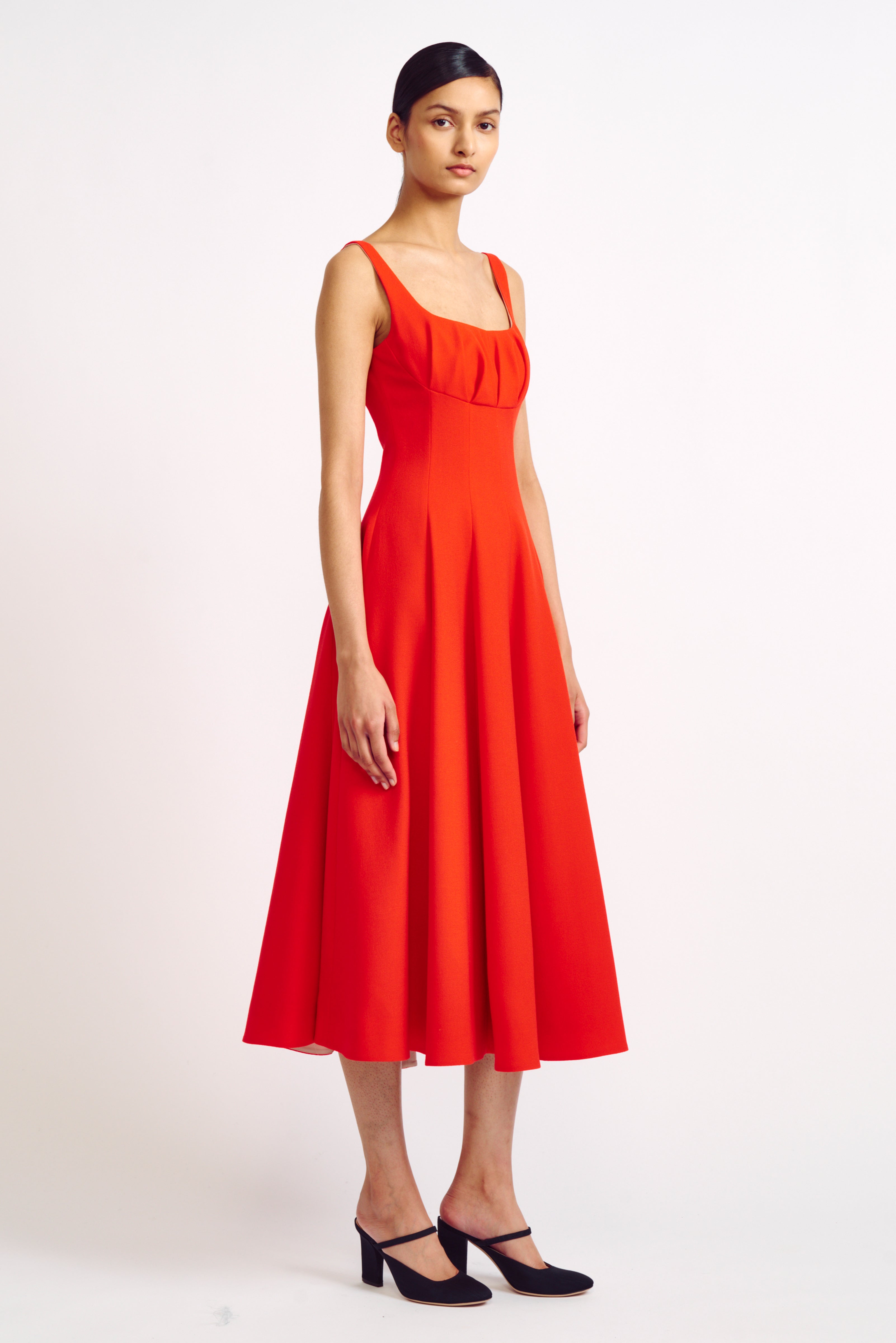 Collins Coral Single Wool Crepe Fit and Flare Dress | Emilia Wickstead