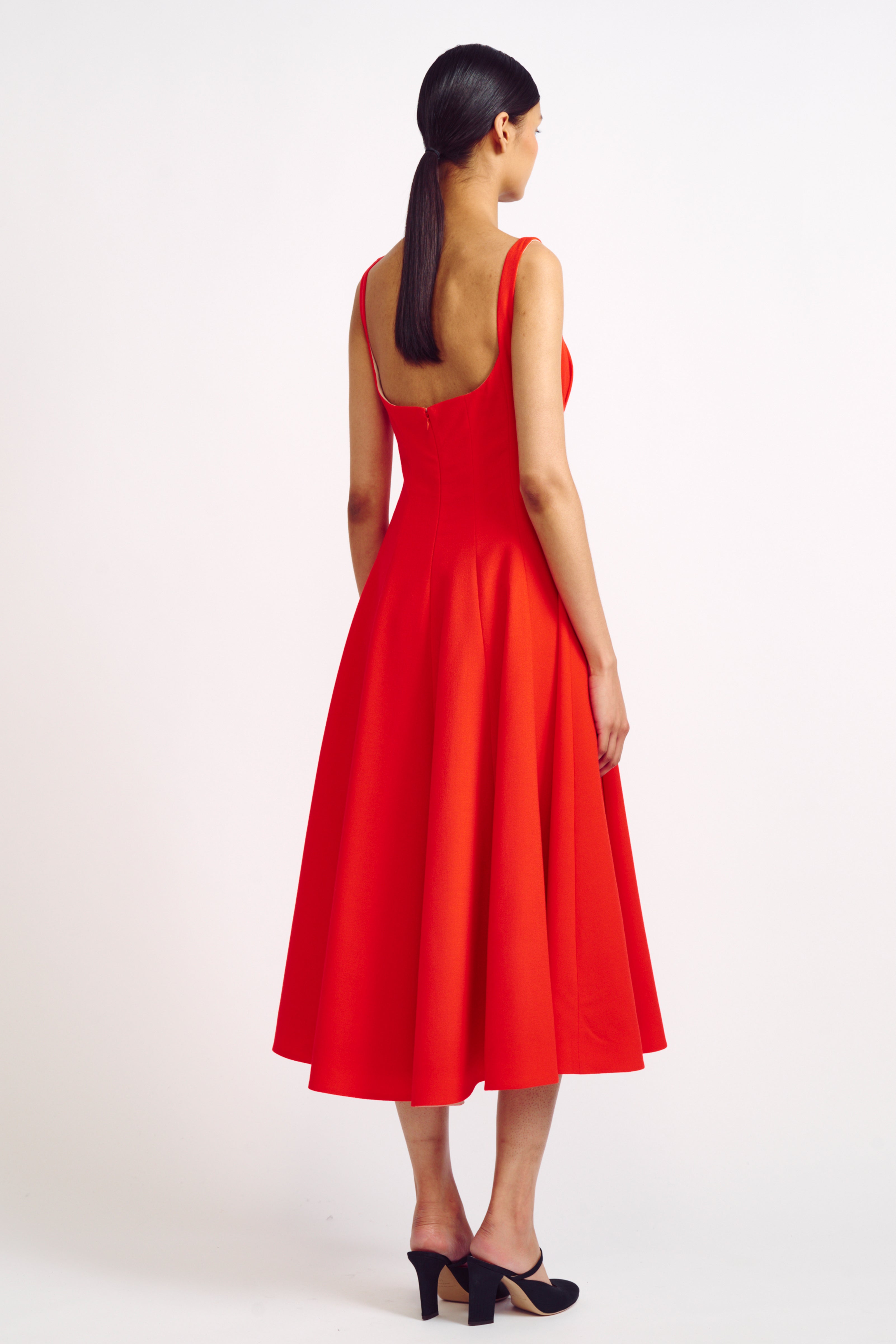 Collins Coral Single Wool Crepe Fit and Flare Dress | Emilia Wickstead