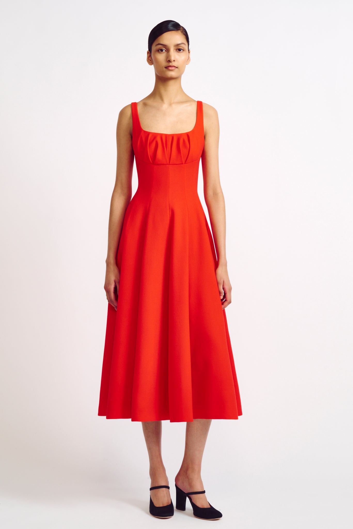 Collins Coral Single Wool Crepe Fit and Flare Dress | Emilia Wickstead Collins Coral Single Wool Crepe Fit and Flare Dress | Emilia Wickstead
