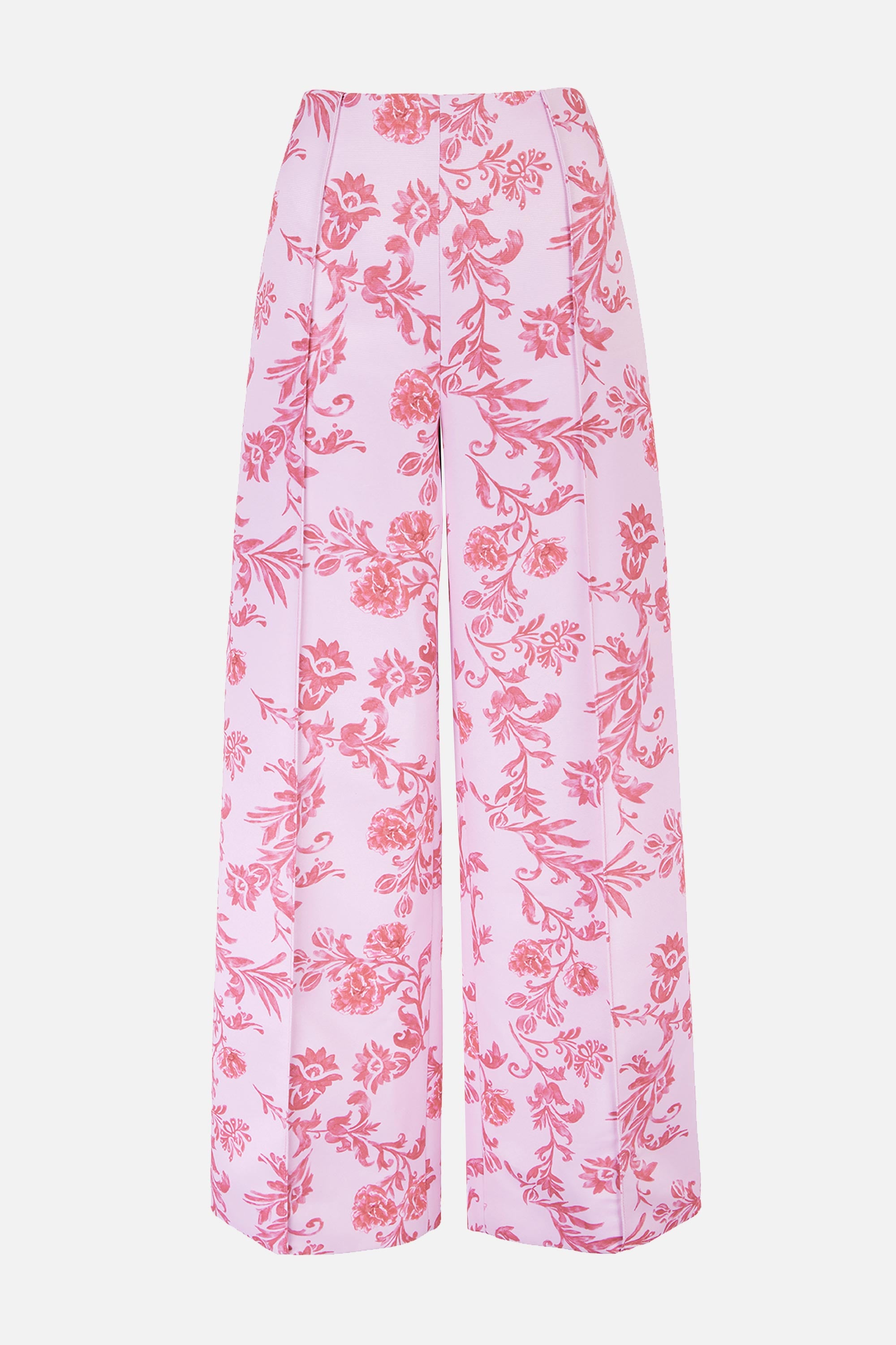 Daffy Trousers In Pink Floral Damask Taffeta Faille