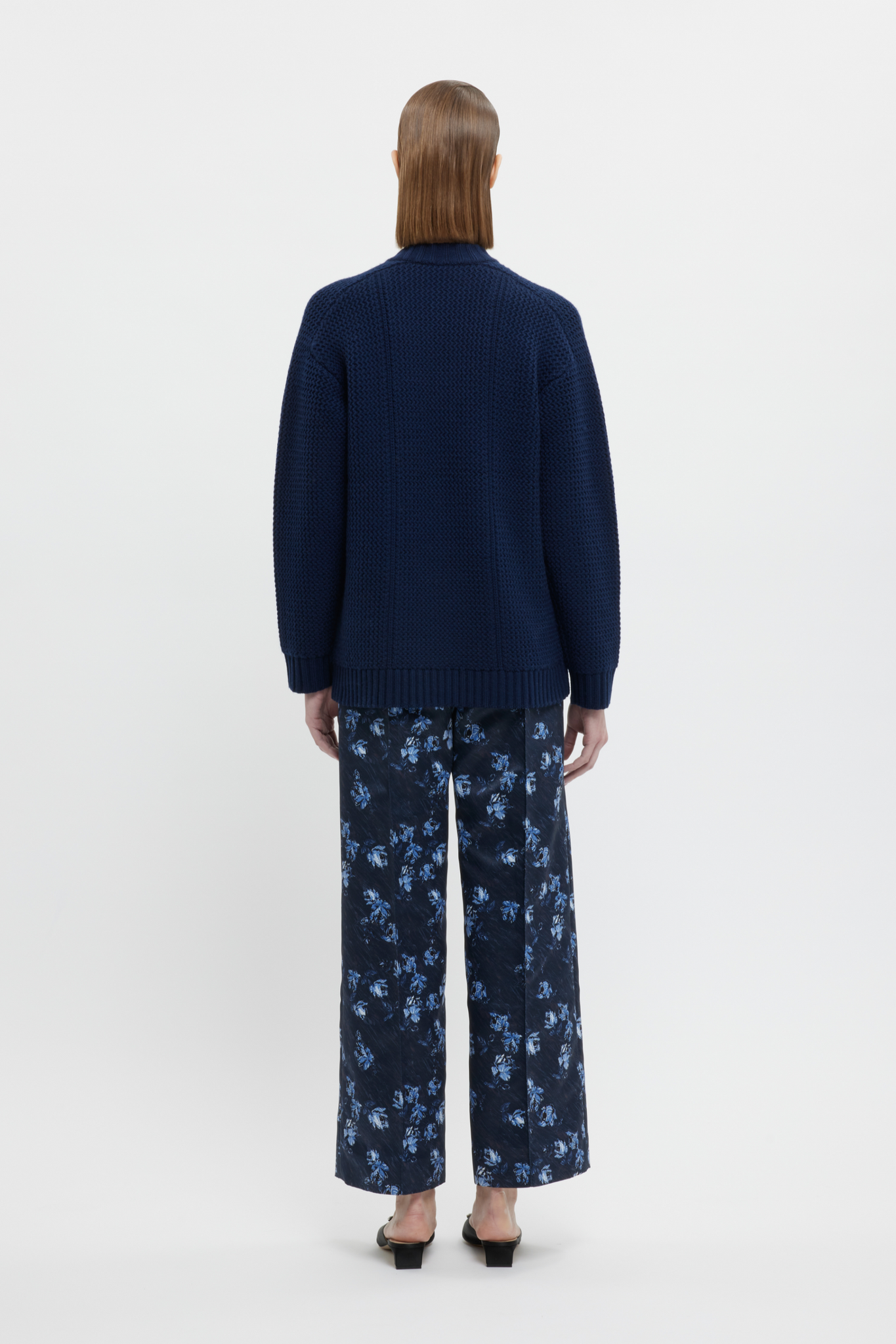 Daffy Trousers In Ditsy Rose On Navy Taffeta Faille | Emilia Wickstead
