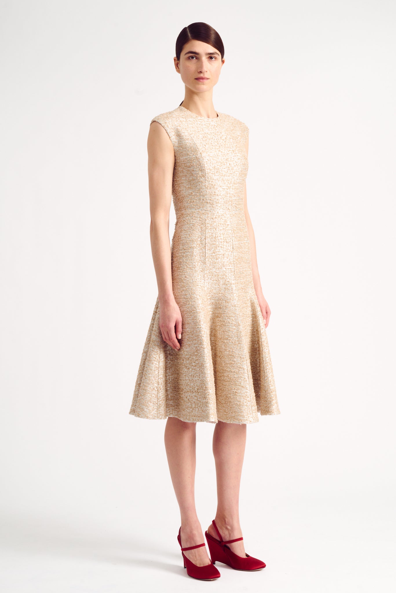 Denver Dress in Beige And Silver Jacquard Tweed | Emilia Wickstead