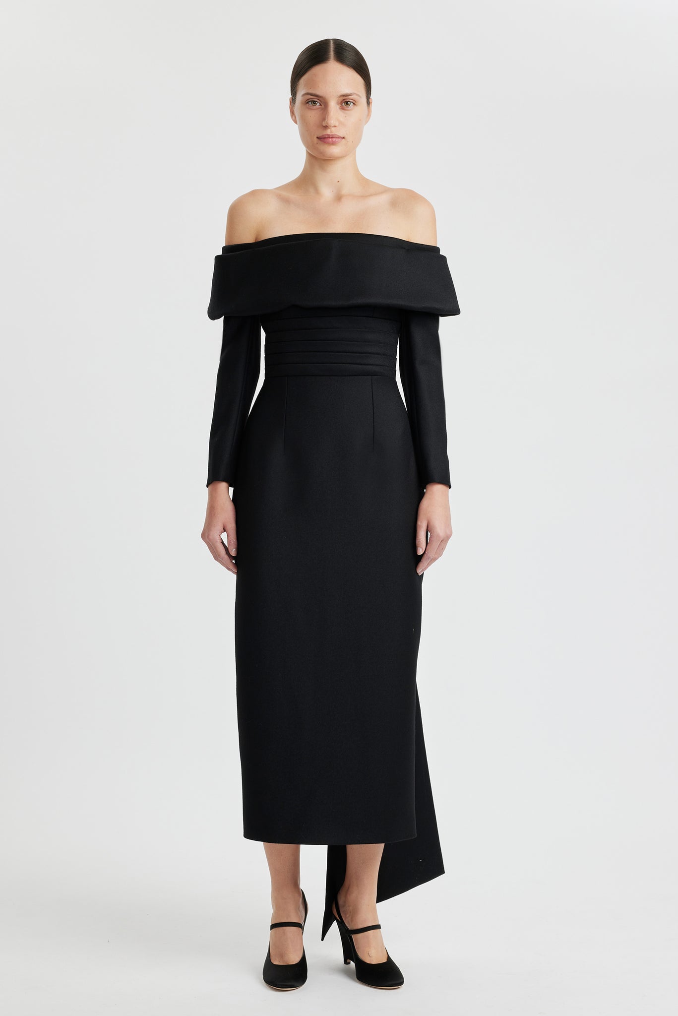 Derika Black Off-the-Shoulder Flanella Maxi Dress | Emilia Wickstead