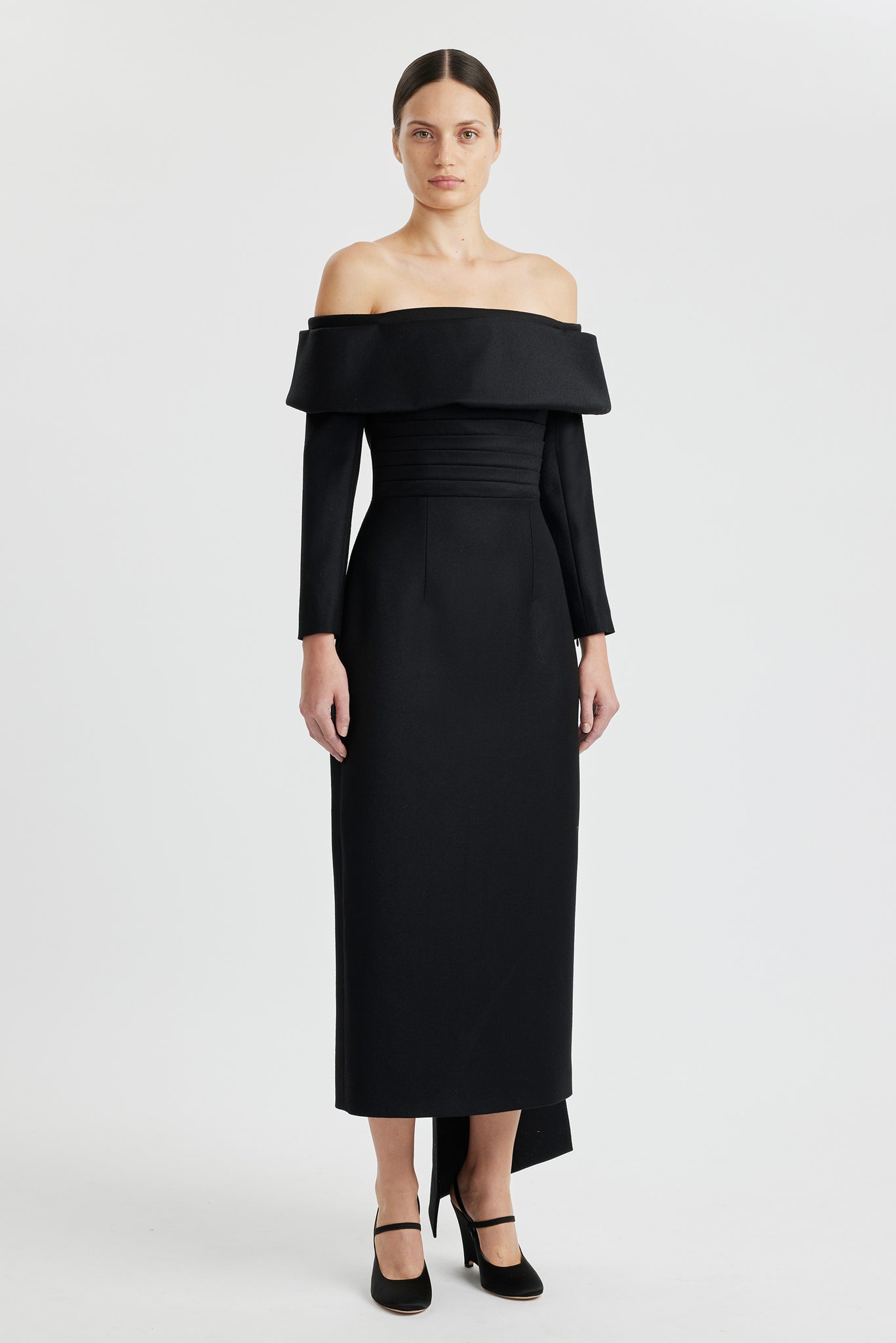 Derika Black Off-the-Shoulder Flanella Maxi Dress | Emilia Wickstead