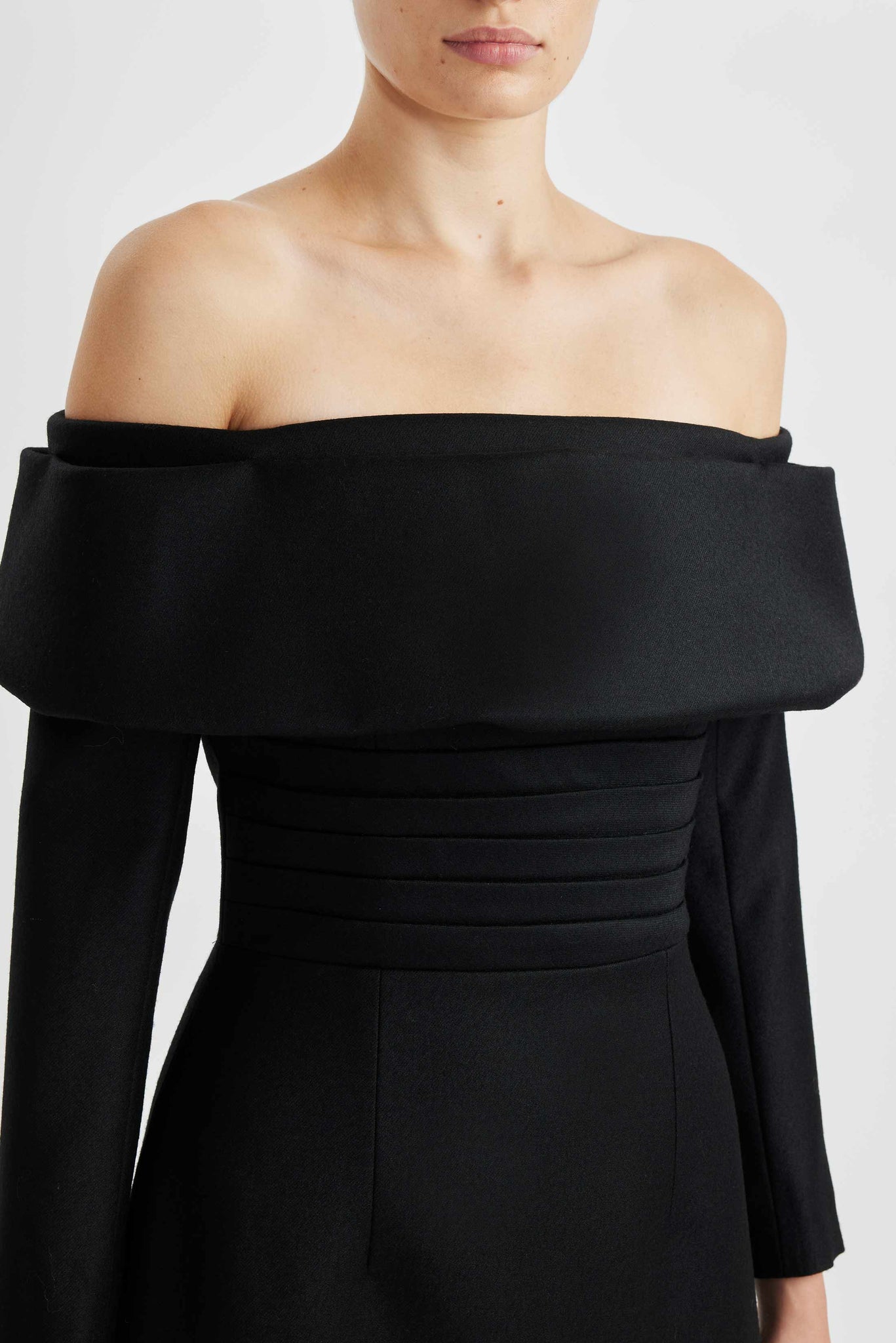 Derika Off-the-Shoulder Dress in Black Flanella | Emilia Wickstead