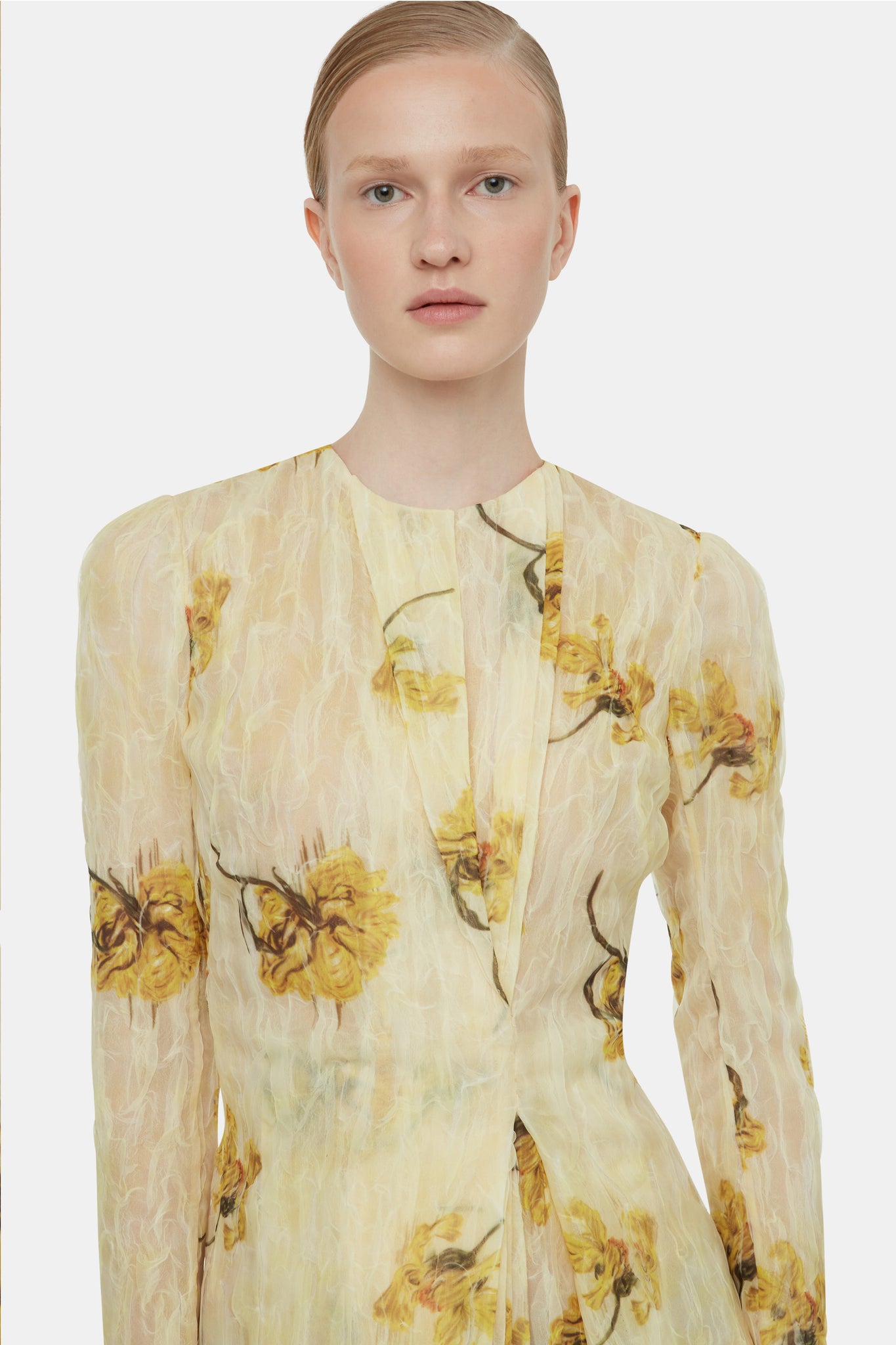 Desiderio Dress In Yellow Floral Printed On Lemon Textured Organza | Emilia Wickstead