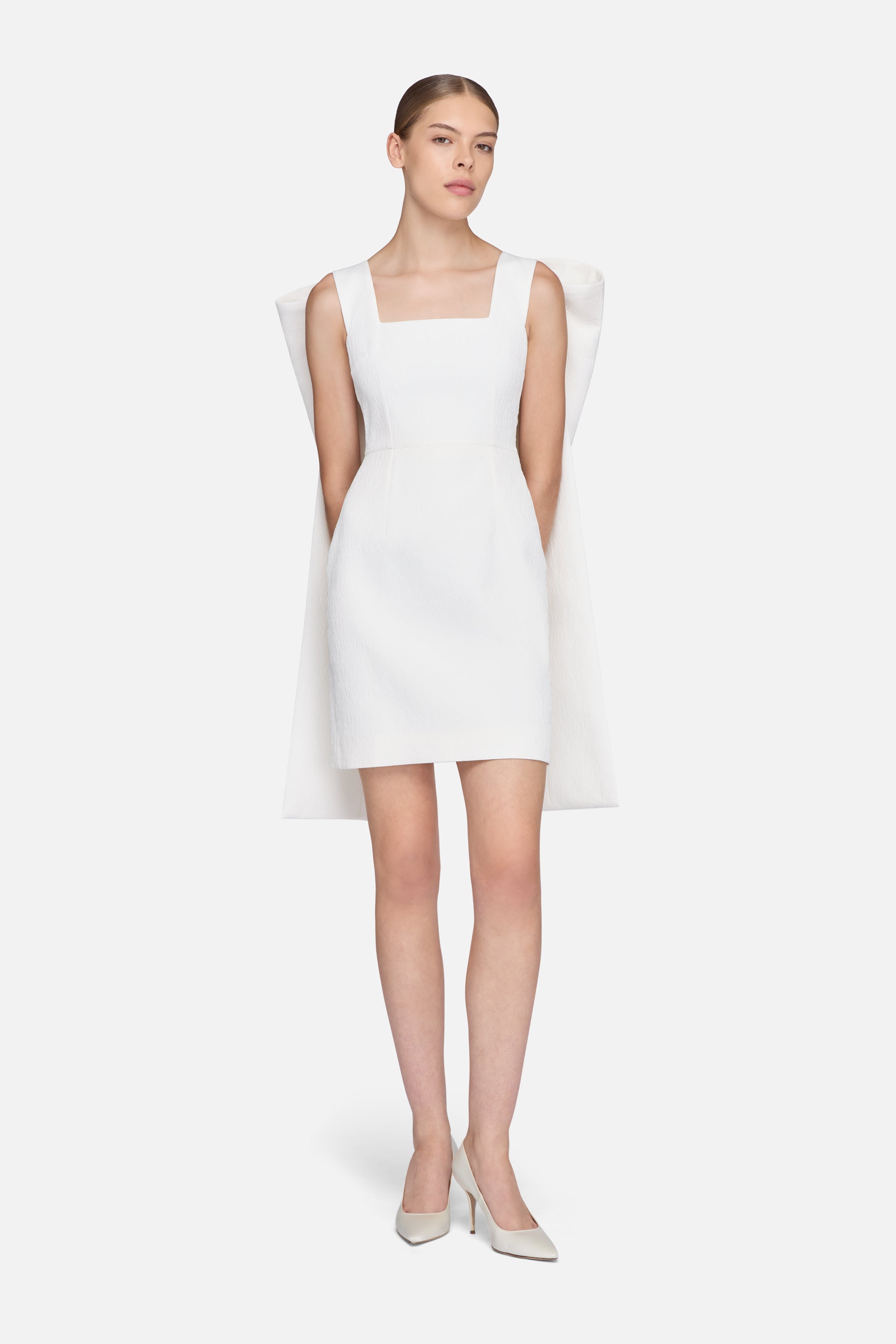 Drusilla Bow Back Mini Bridal Dress Textured Cloque