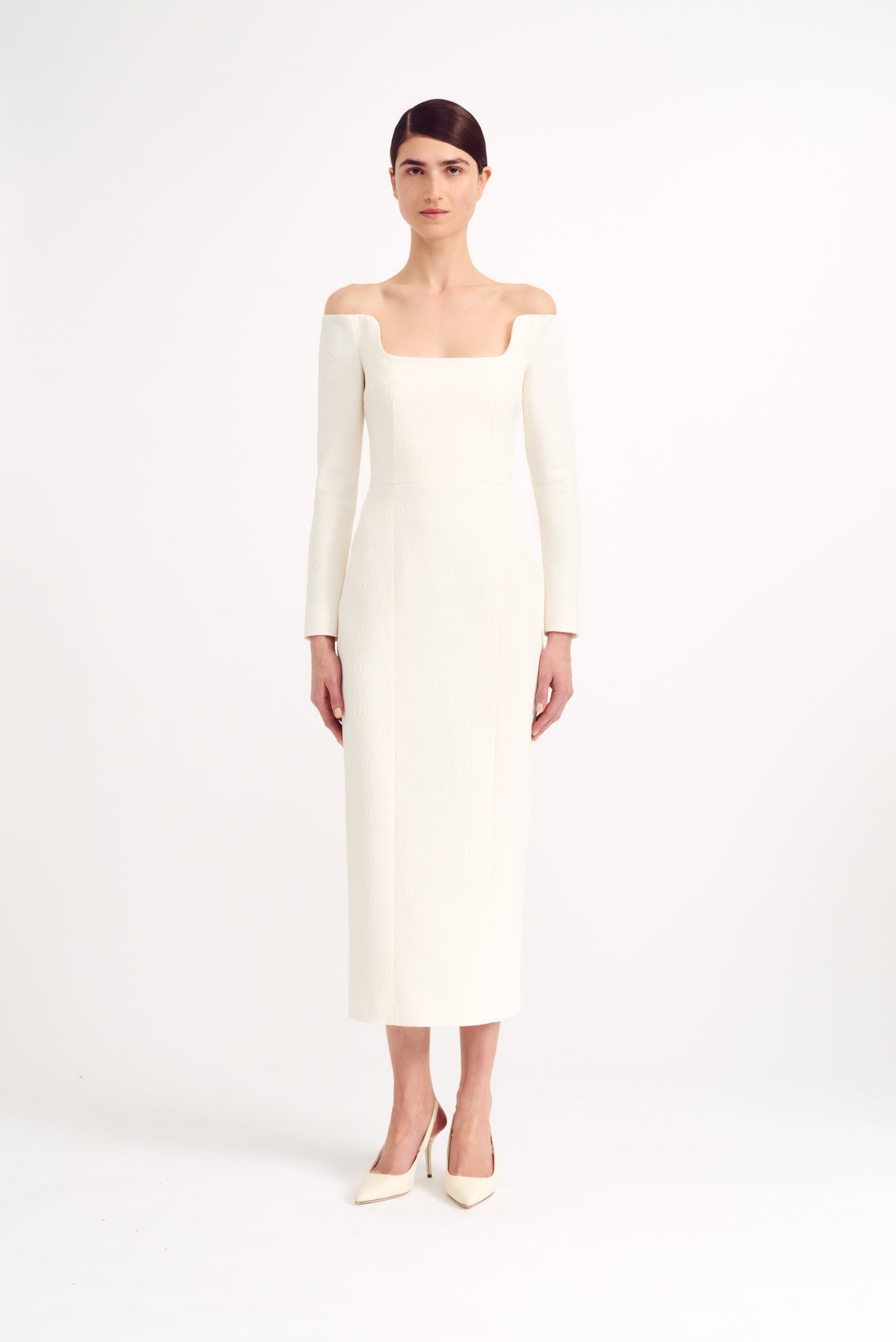 Birch Dress In Ivory Textured Cloque