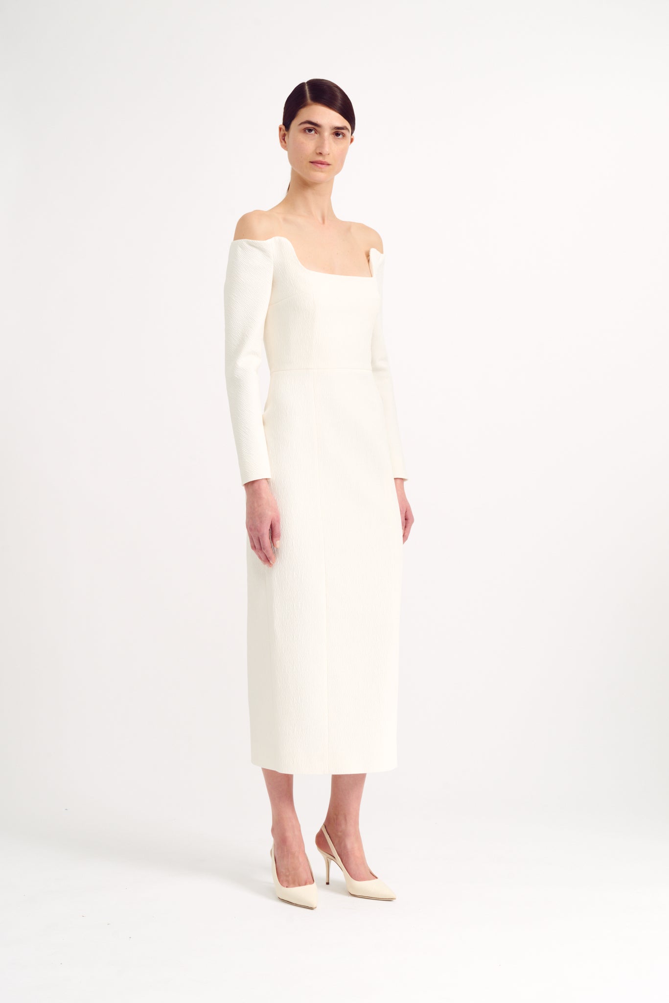 Birch Dress In Ivory Textured Cloque