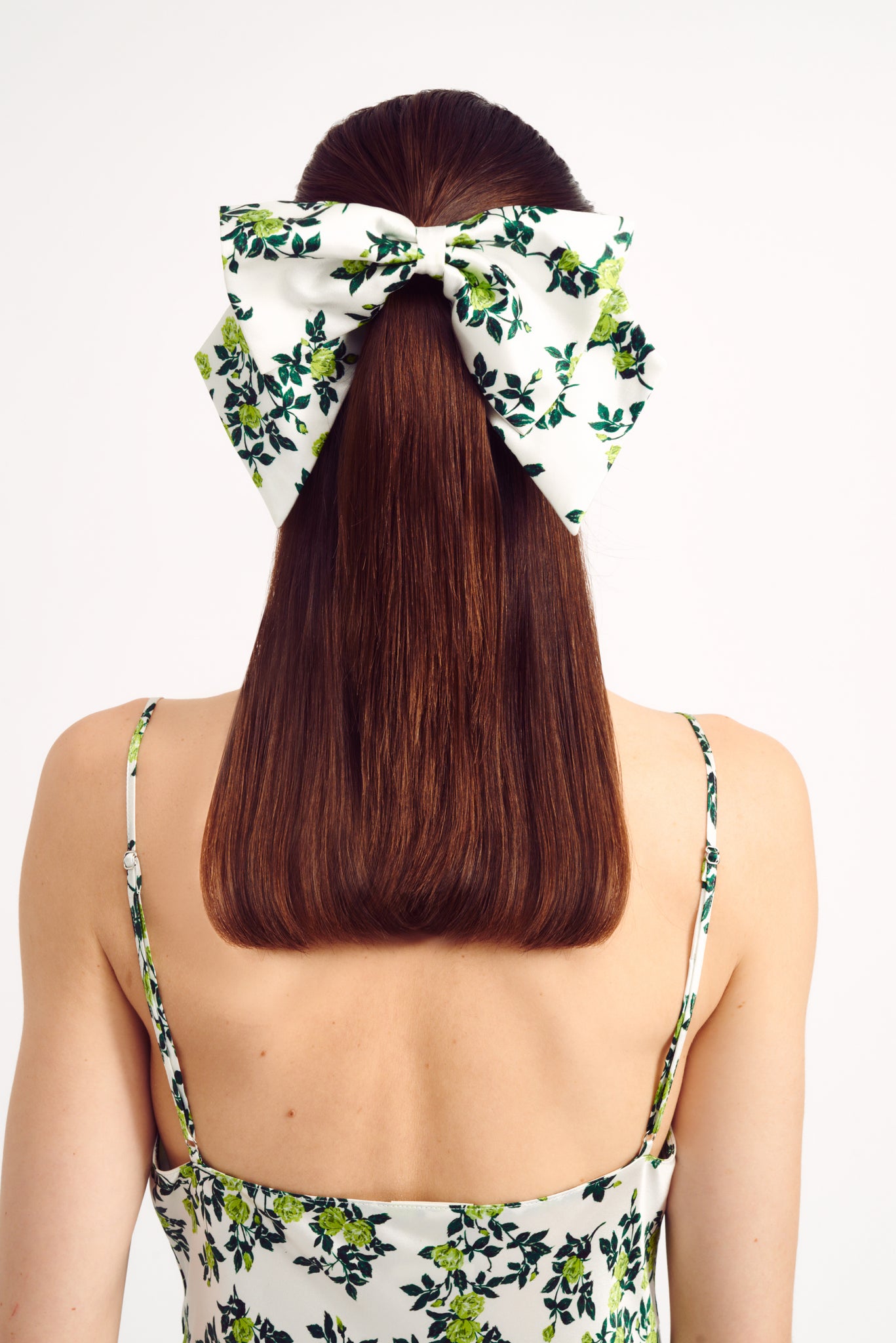 Mayfair Bow in Chartreuse Rose Print on Ivory Silk Satin | Emilia Wickstead