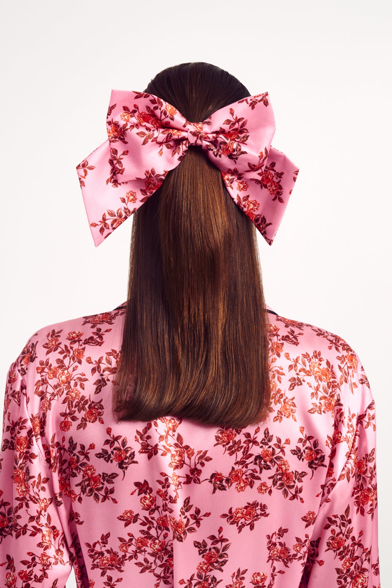 Mayfair Bow in Red Rose Floral Print on Pink Silk Satin | Emilia Wickstead