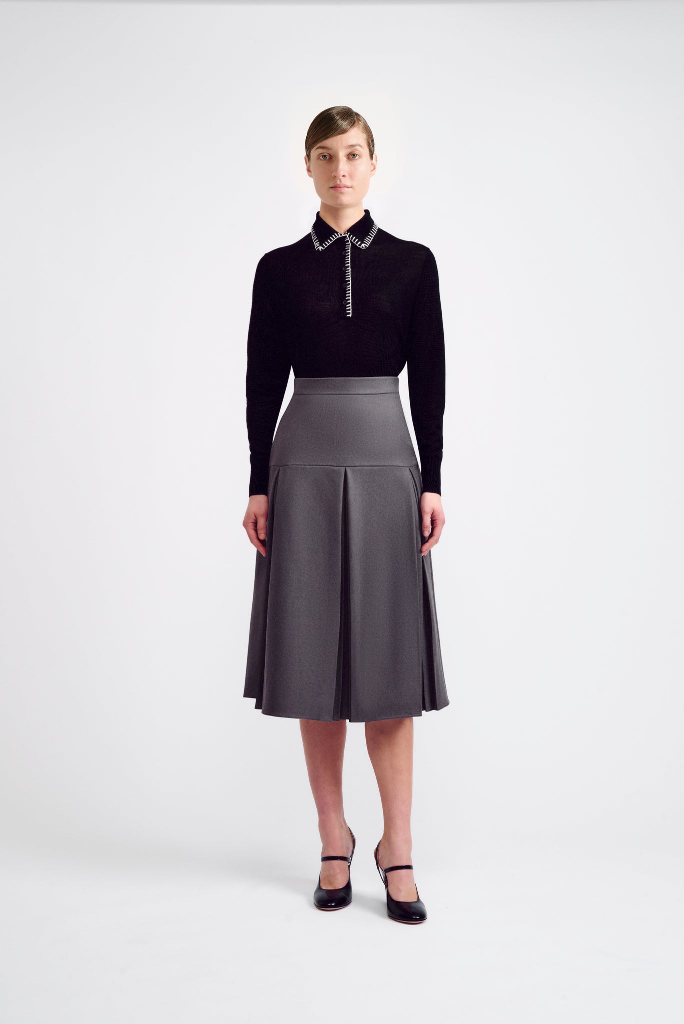 Sandrina Grey Pleated Flanella Skirt | Emilia Wickstead