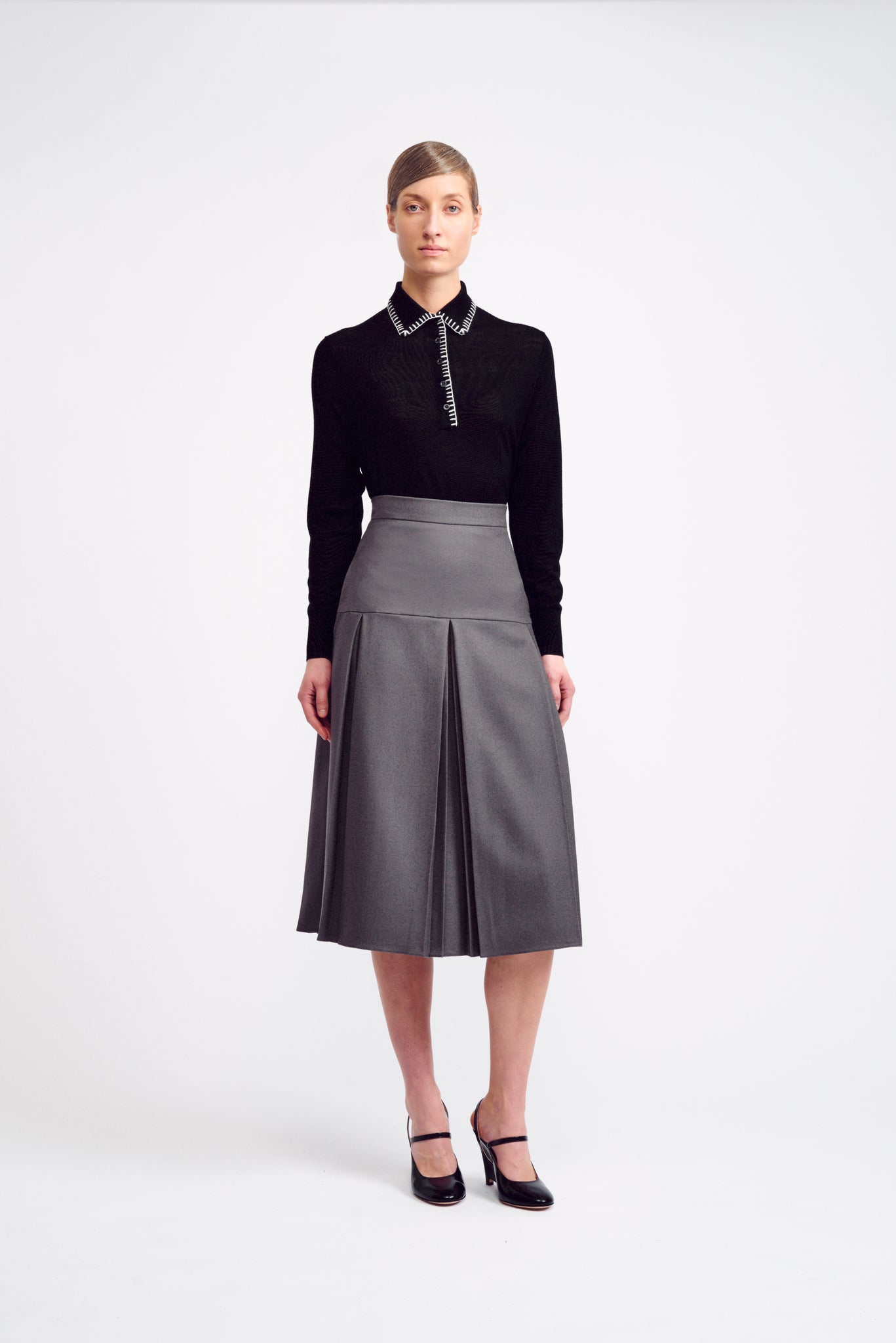 Sandrina Grey Pleated Flanella Skirt | Emilia Wickstead
