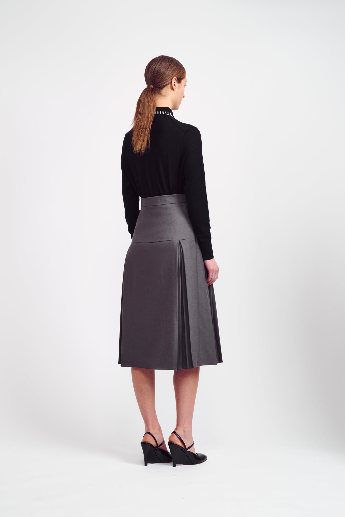 Sandrina Grey Pleated Flanella Skirt | Emilia Wickstead