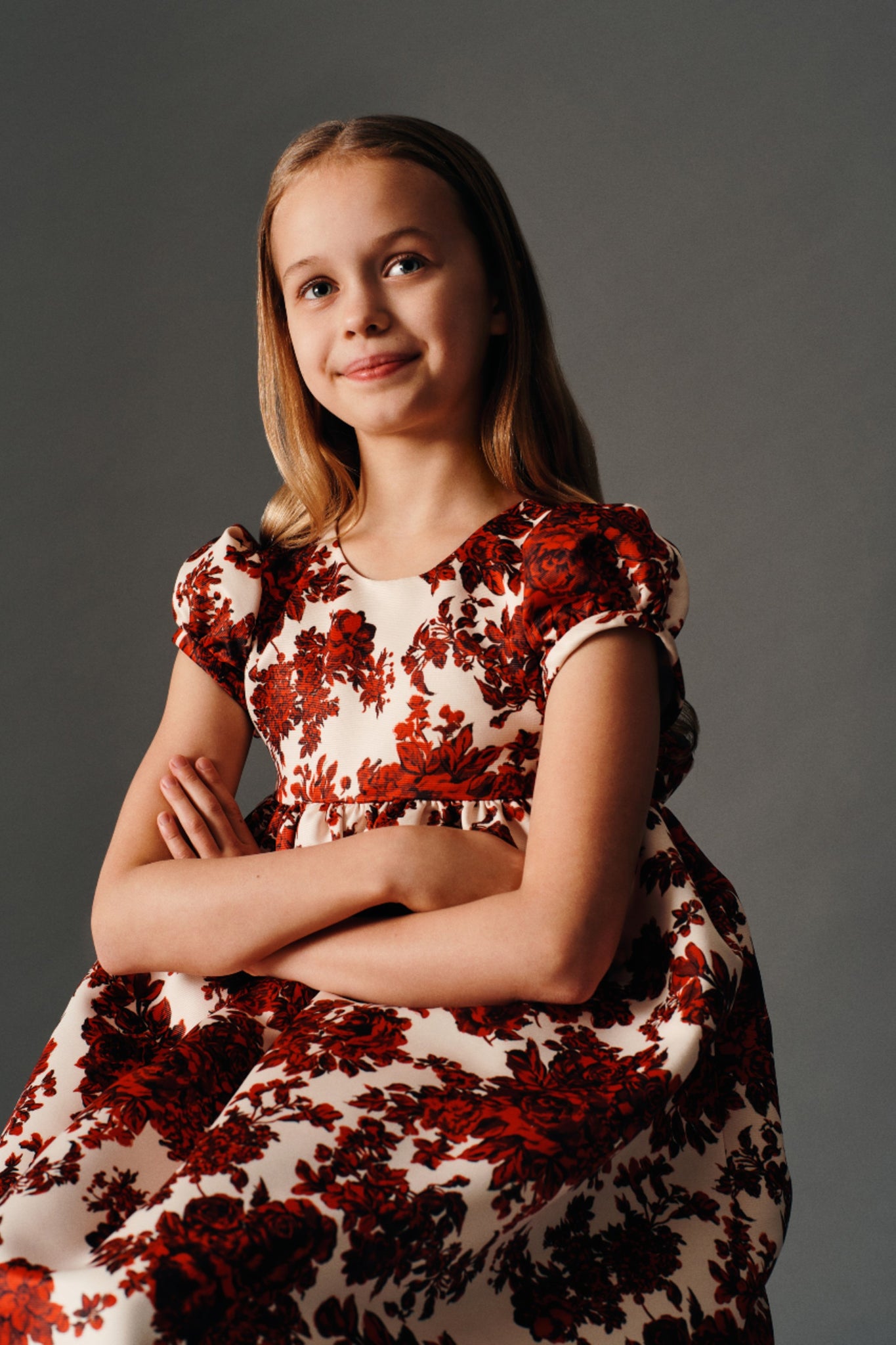 Dorothy Dress In Red Roses Taffeta Faille