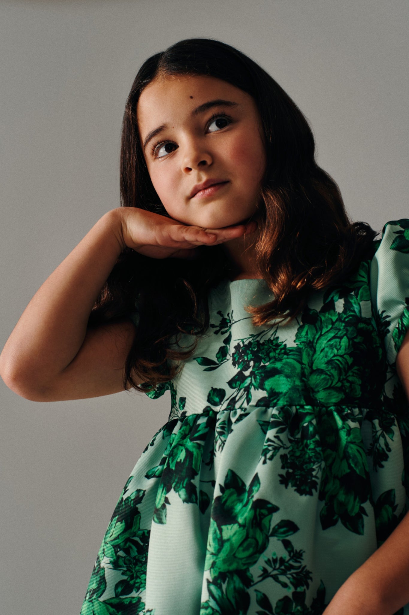 Dorothy Dress In Green Festive Bouquet Taffeta Faille