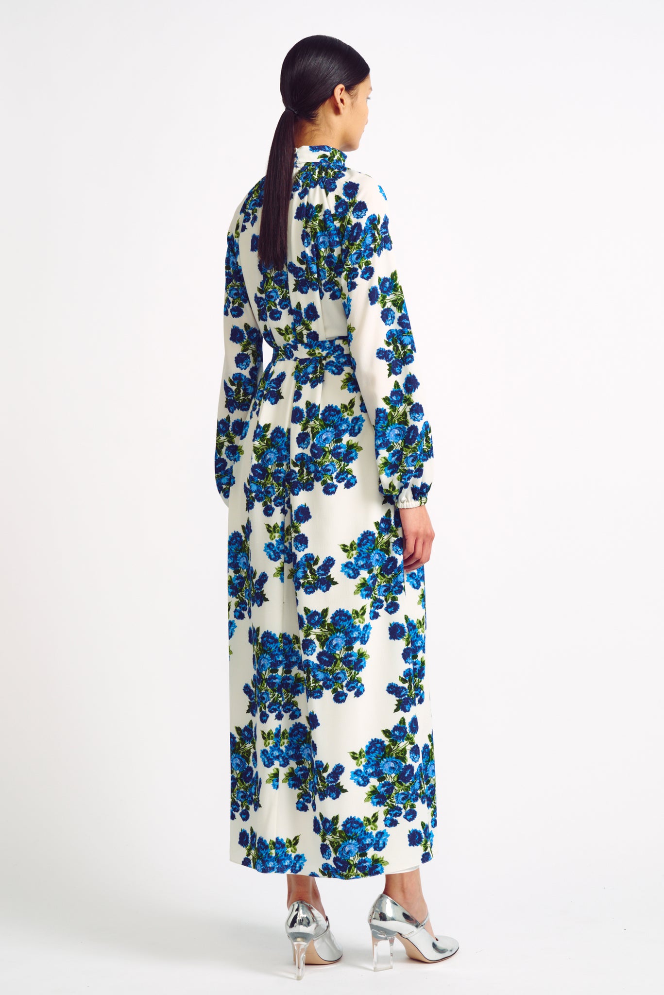 Elanda Blue Floral Print Crepe Georgette Dress | Emilia Wickstead