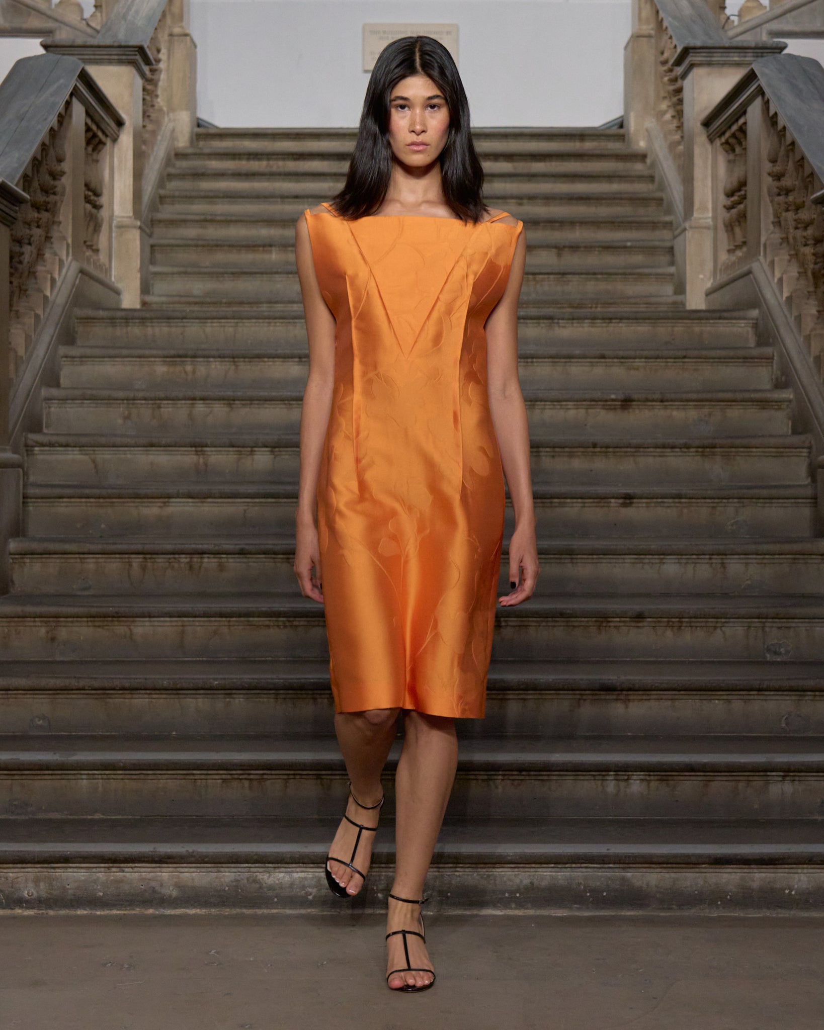 Rylen Dress In Orange Embossed Cloque