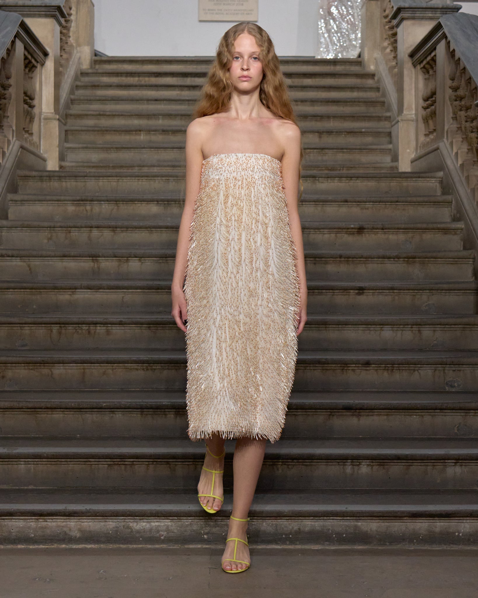 Sapphira Bugle Beaded Dress In White Sapphira Bugle Beaded Dress In White